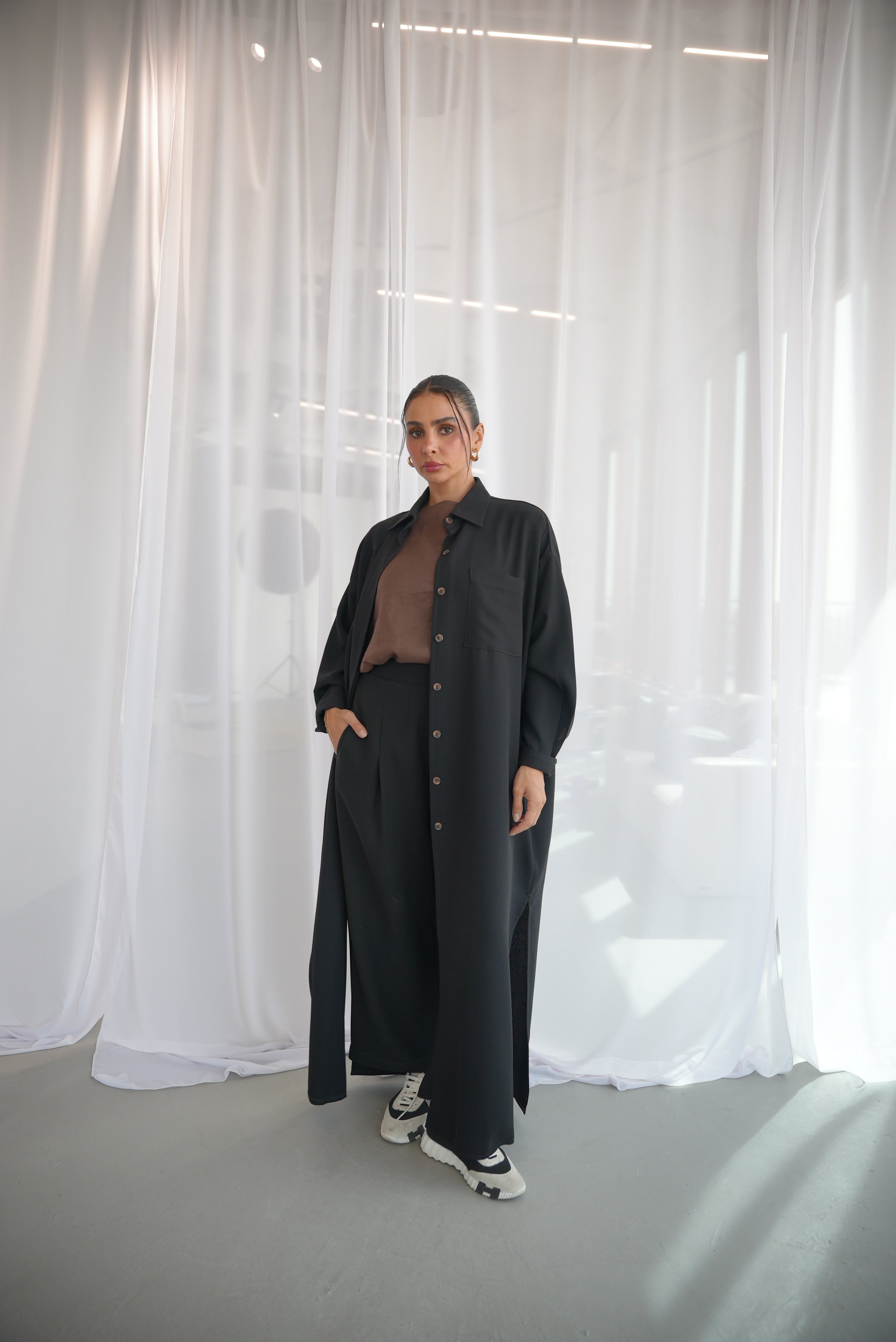Black Crepe Abaya with Pocket-1950