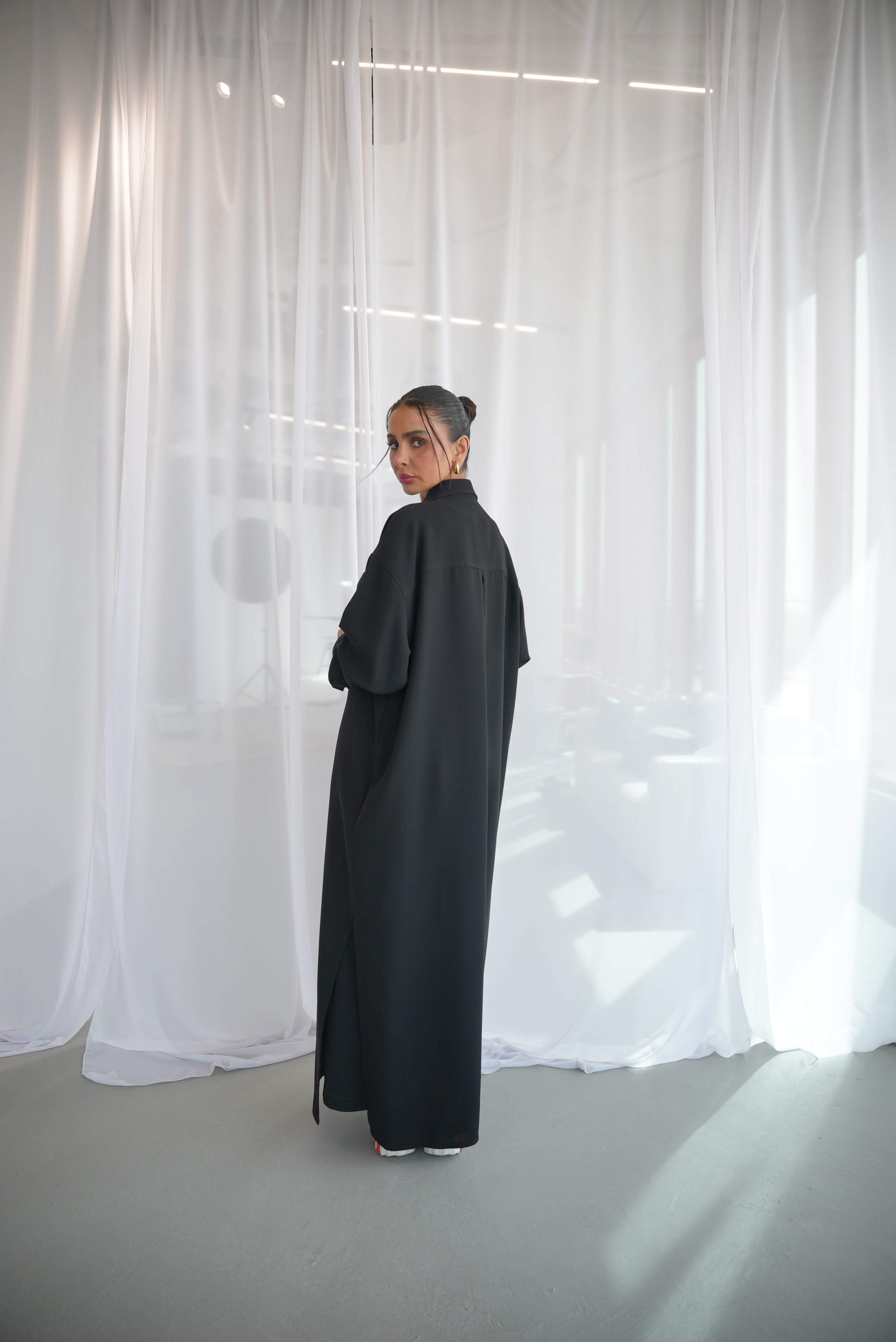 Black Crepe Abaya with Pocket-1950