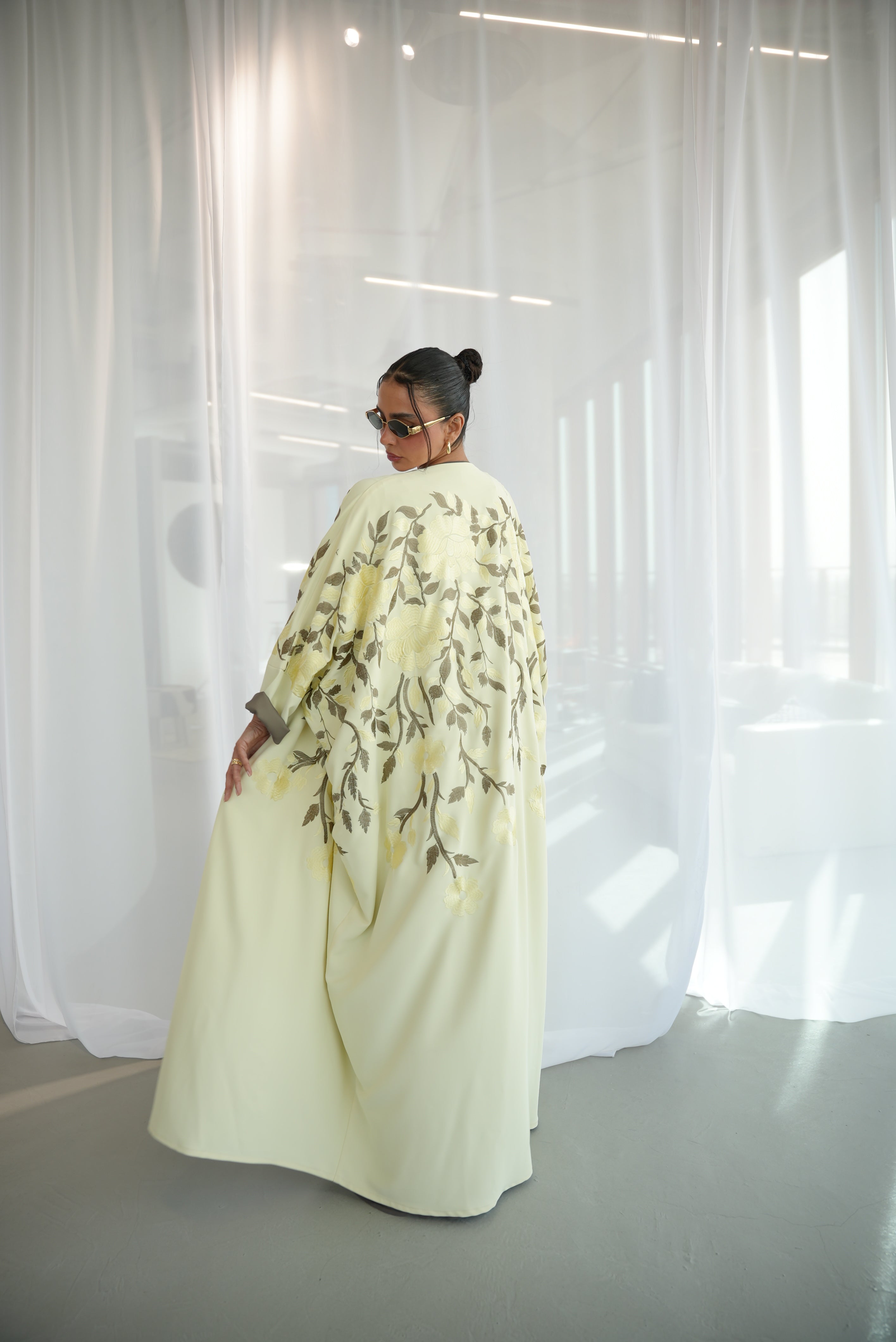 Lemon Crepe Embroidered Abaya-free size -1948