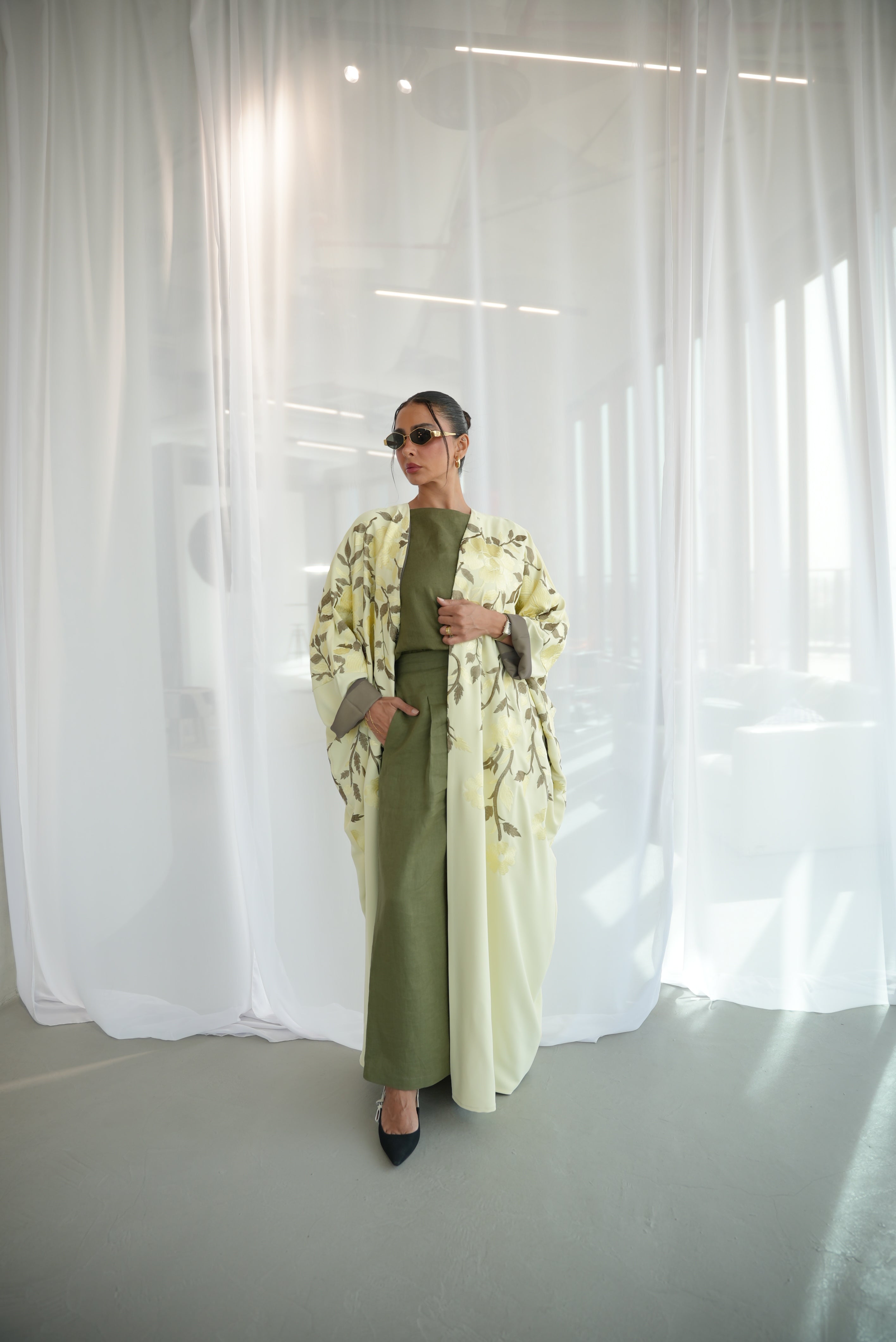 Lemon Crepe Embroidered Abaya-free size -1948