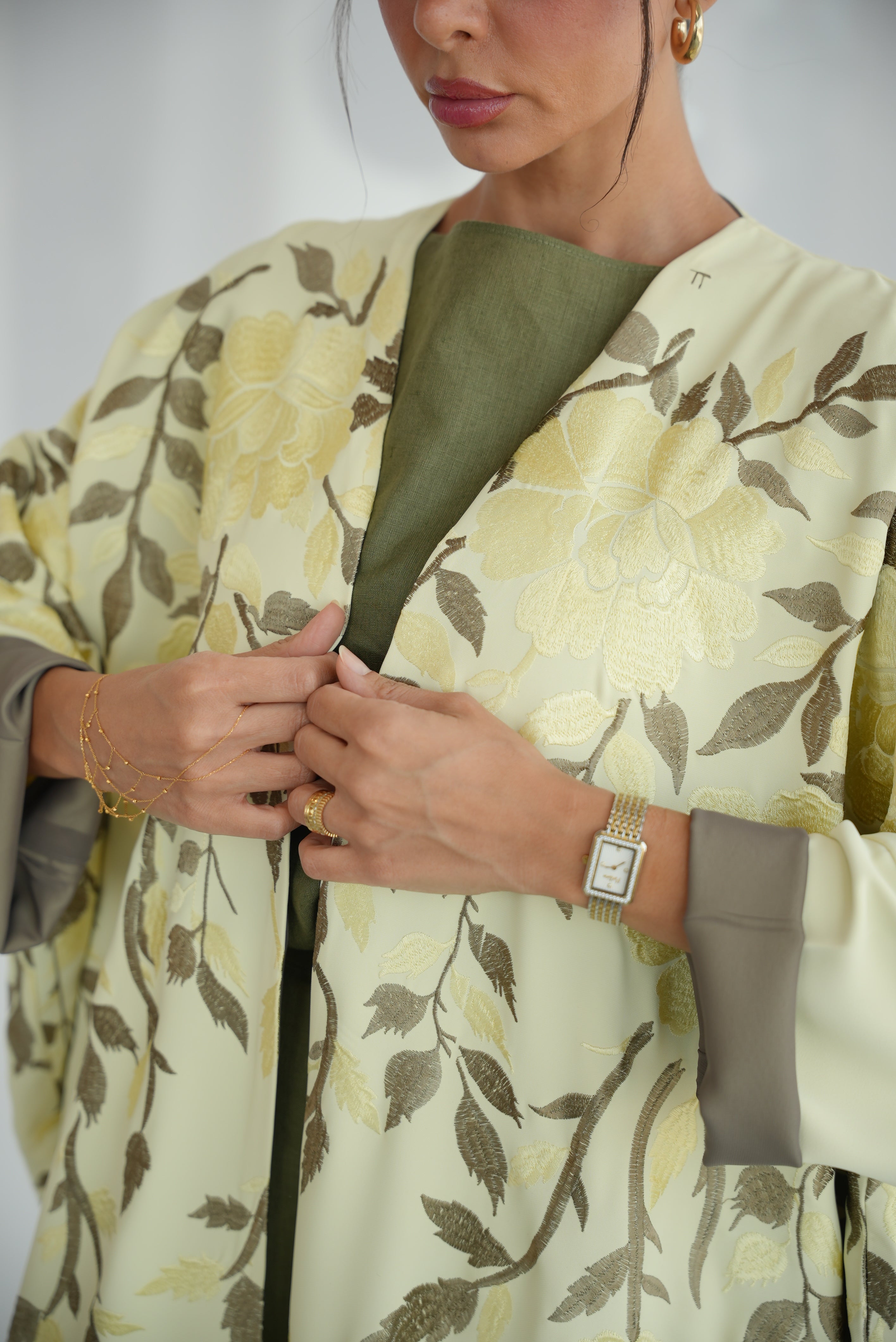 Lemon Crepe Embroidered Abaya-free size -1948