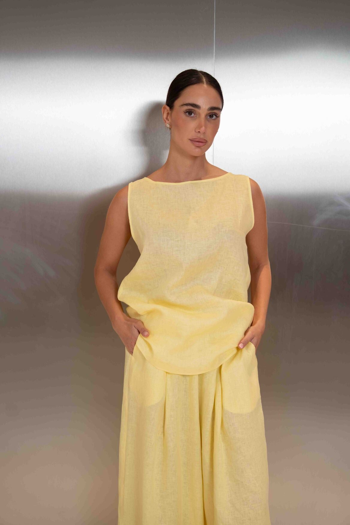 Yellow Linen Blouse & Pants Set – 2053
