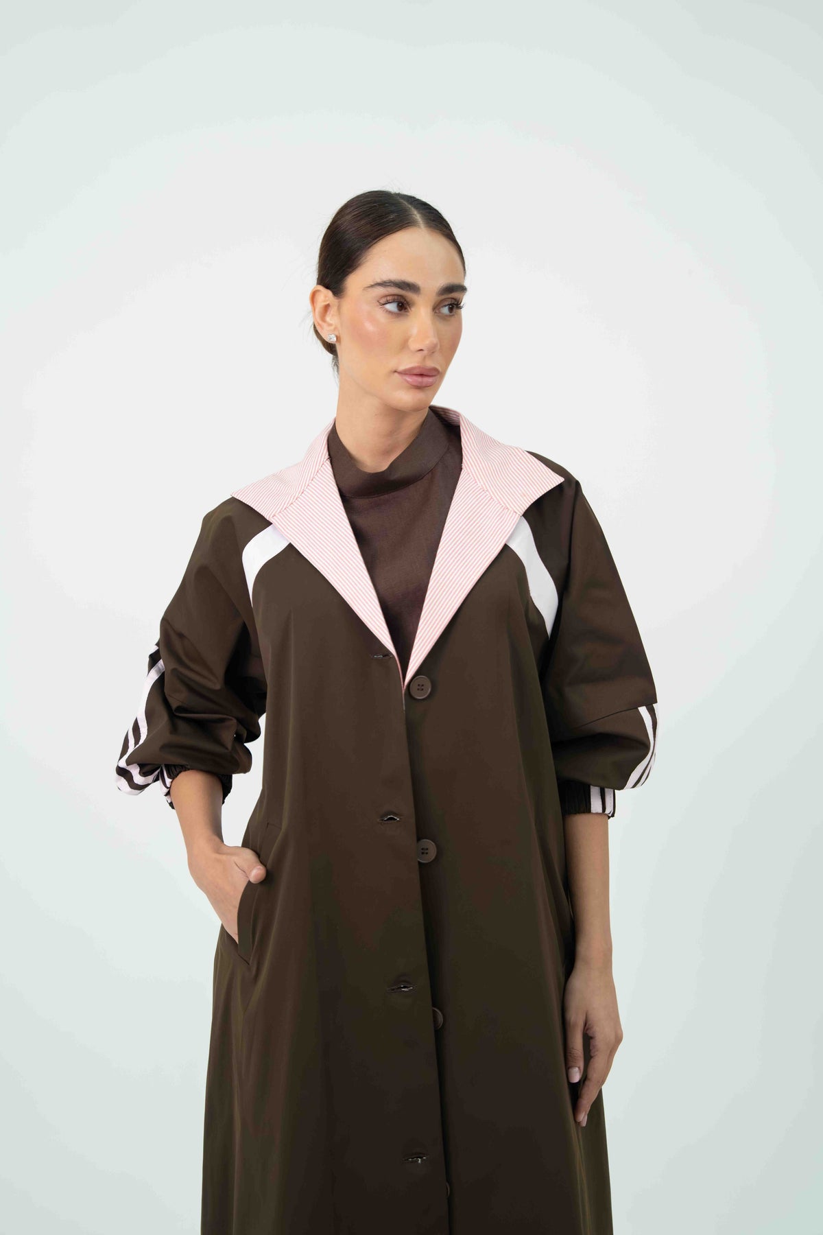 Brown & Pink Trench Coat Set –2055