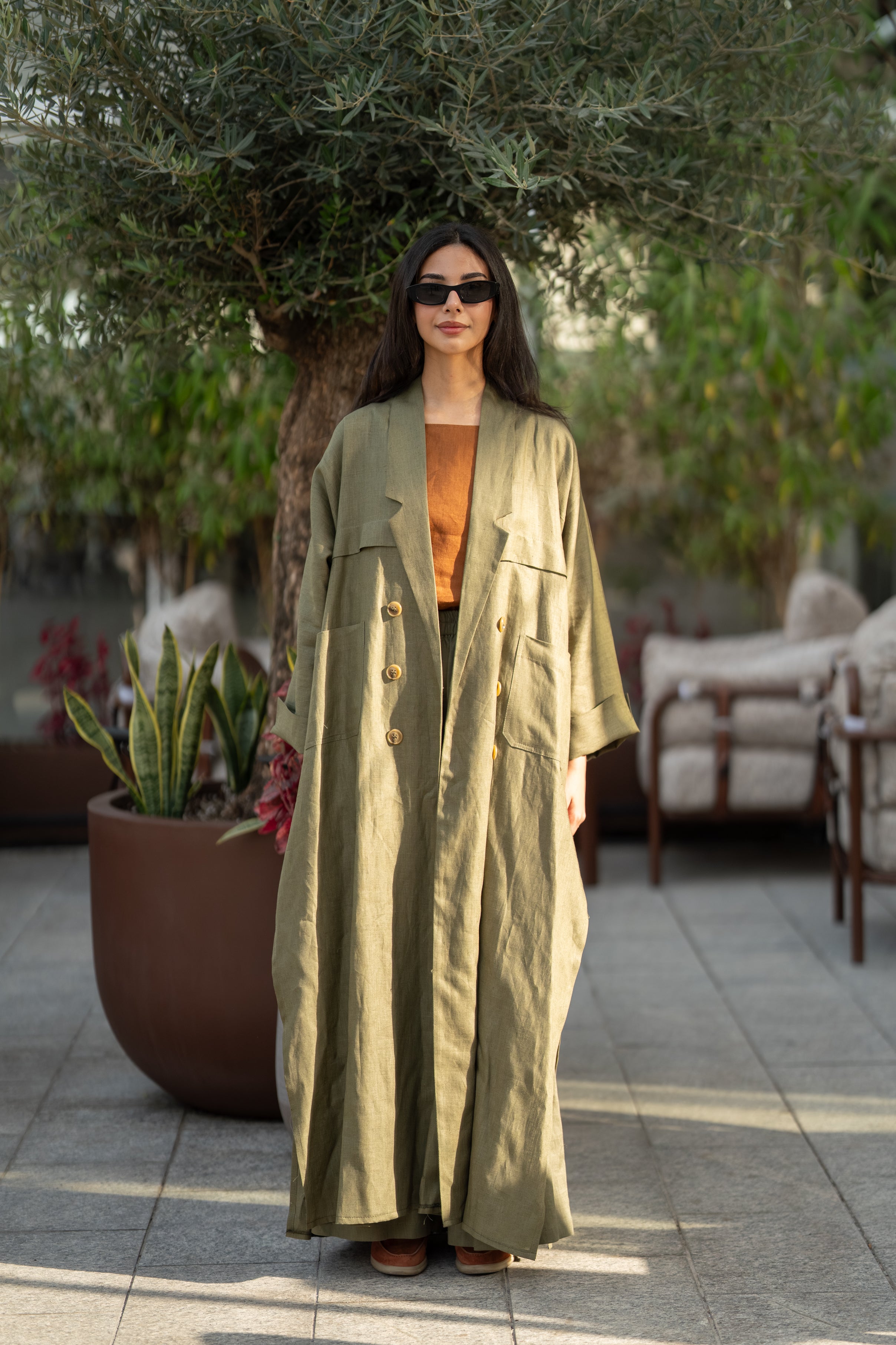 Olive linen abaya -free size-2019