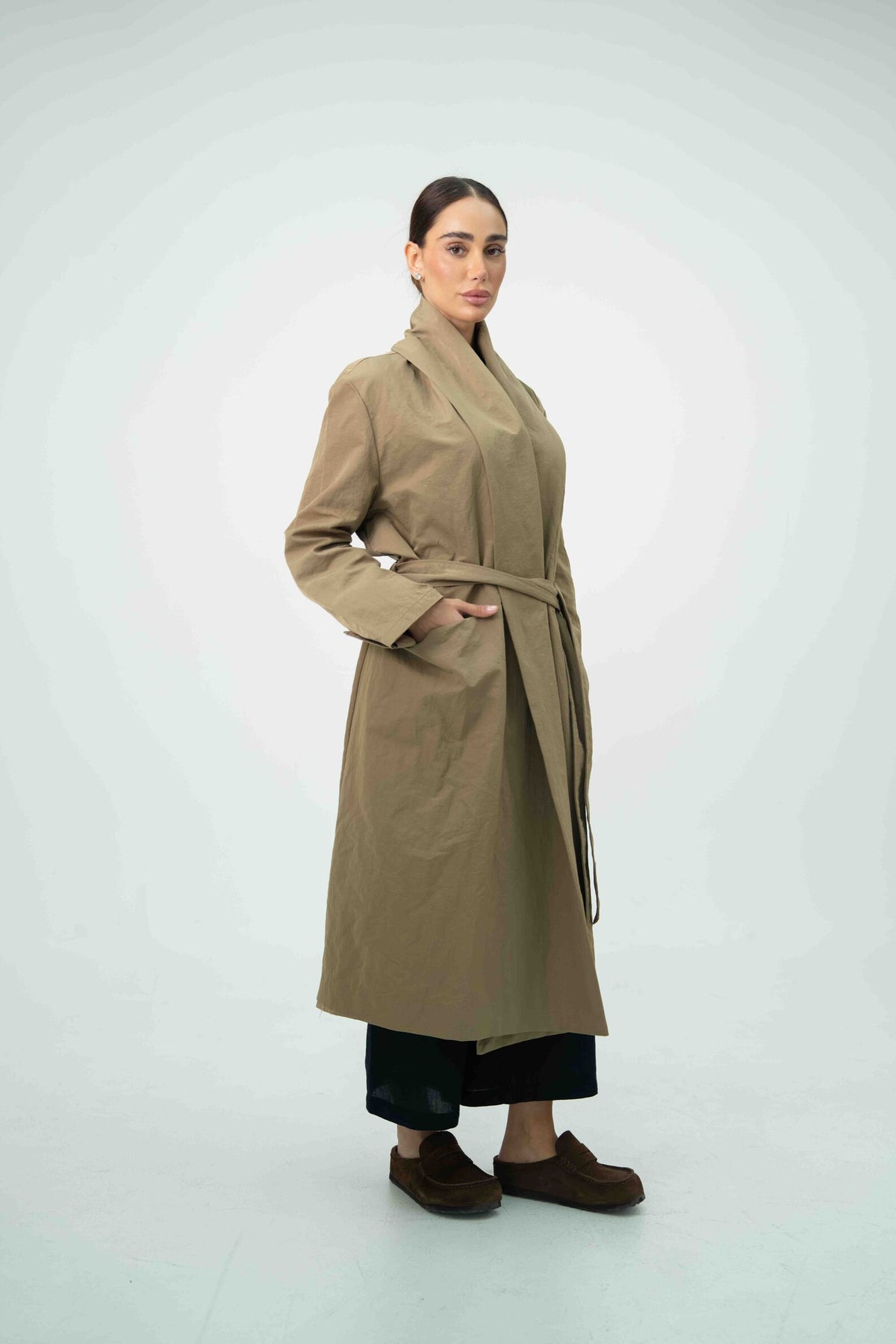 Beige Trench Coat Abaya – 2060