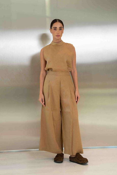 Beige Linen Pants & Blouse Set – 2058