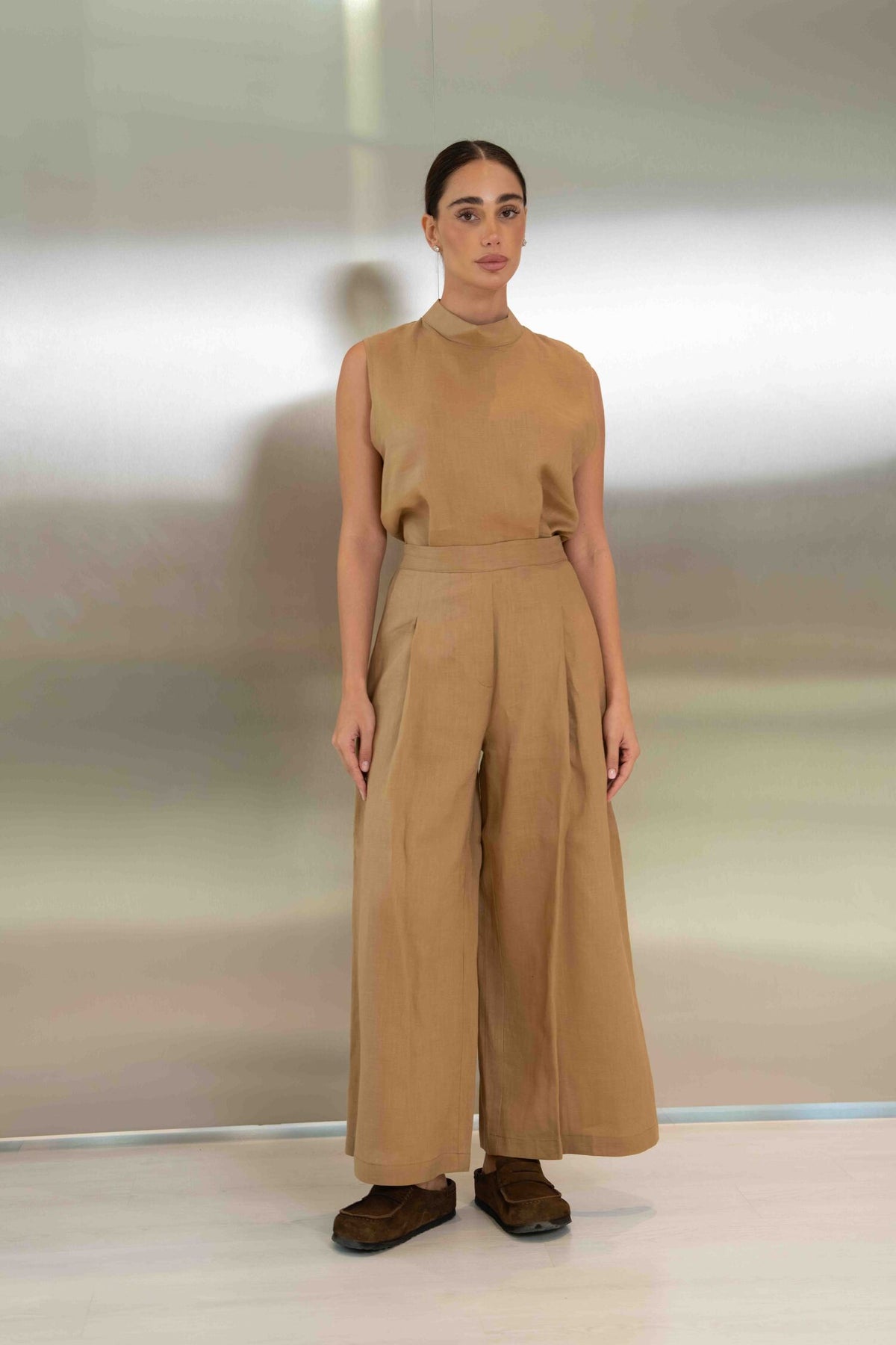Beige Linen Pants & Blouse Set – 2058