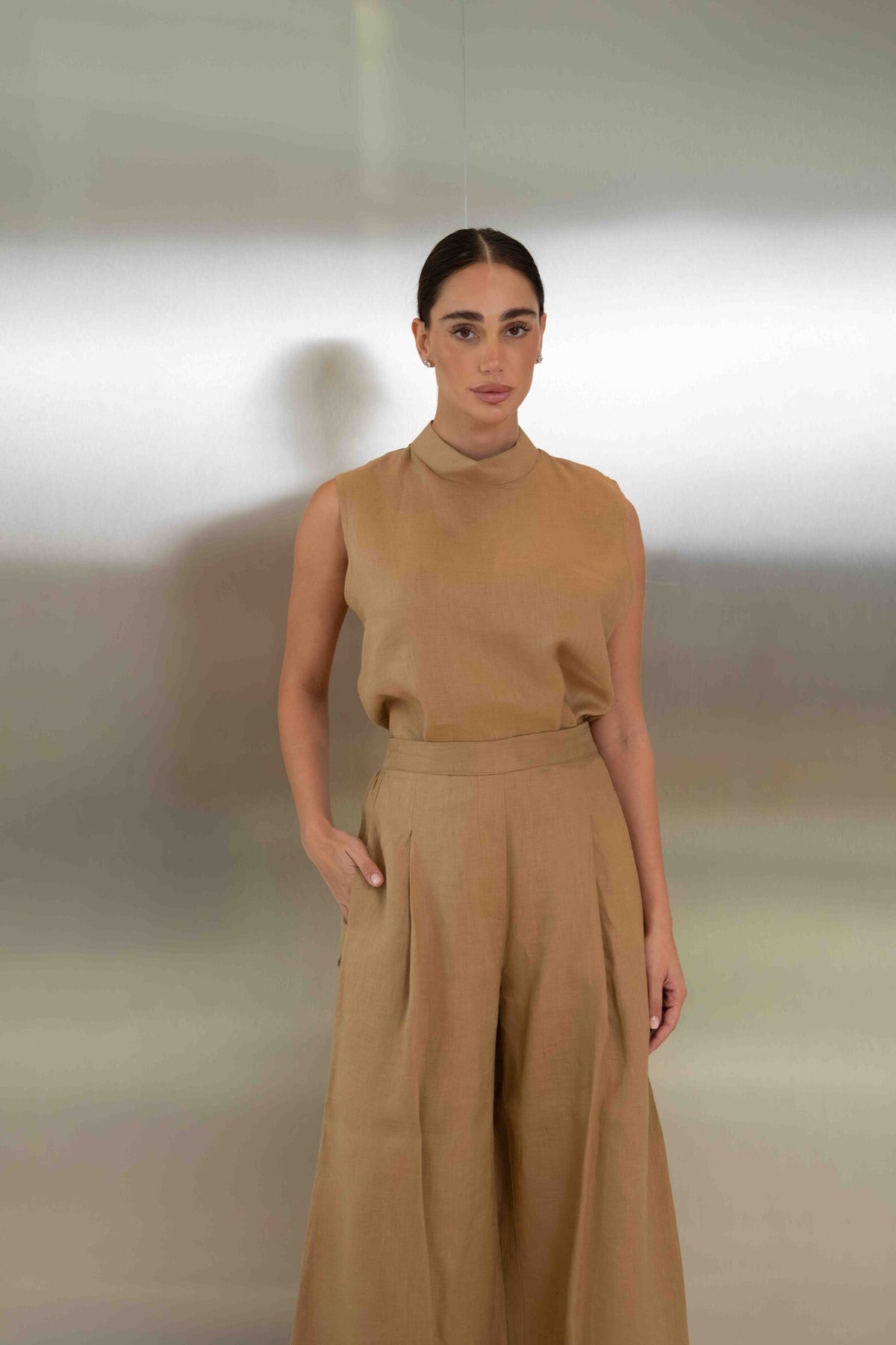 Beige Linen Pants & Blouse Set – 2058