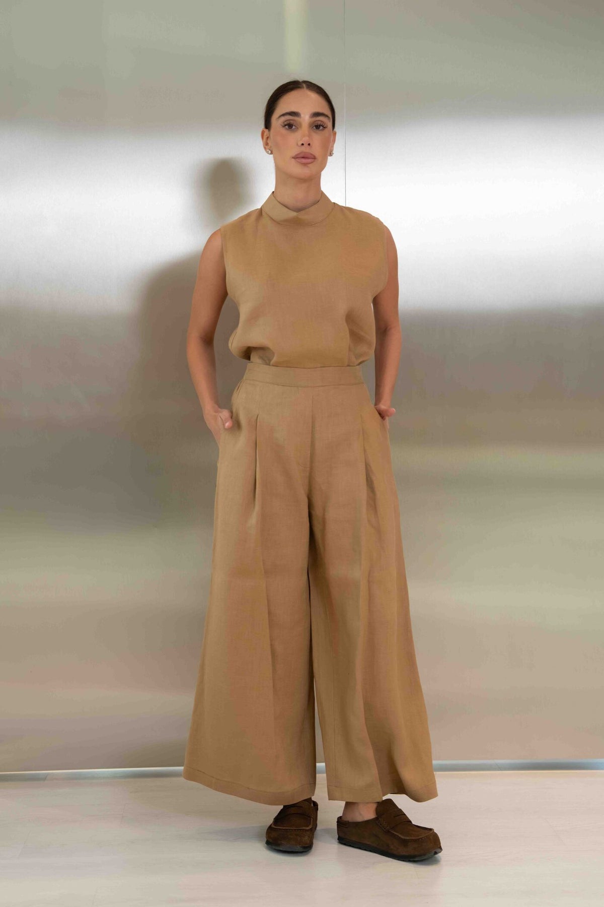 Beige Linen Pants & Blouse Set – 2058