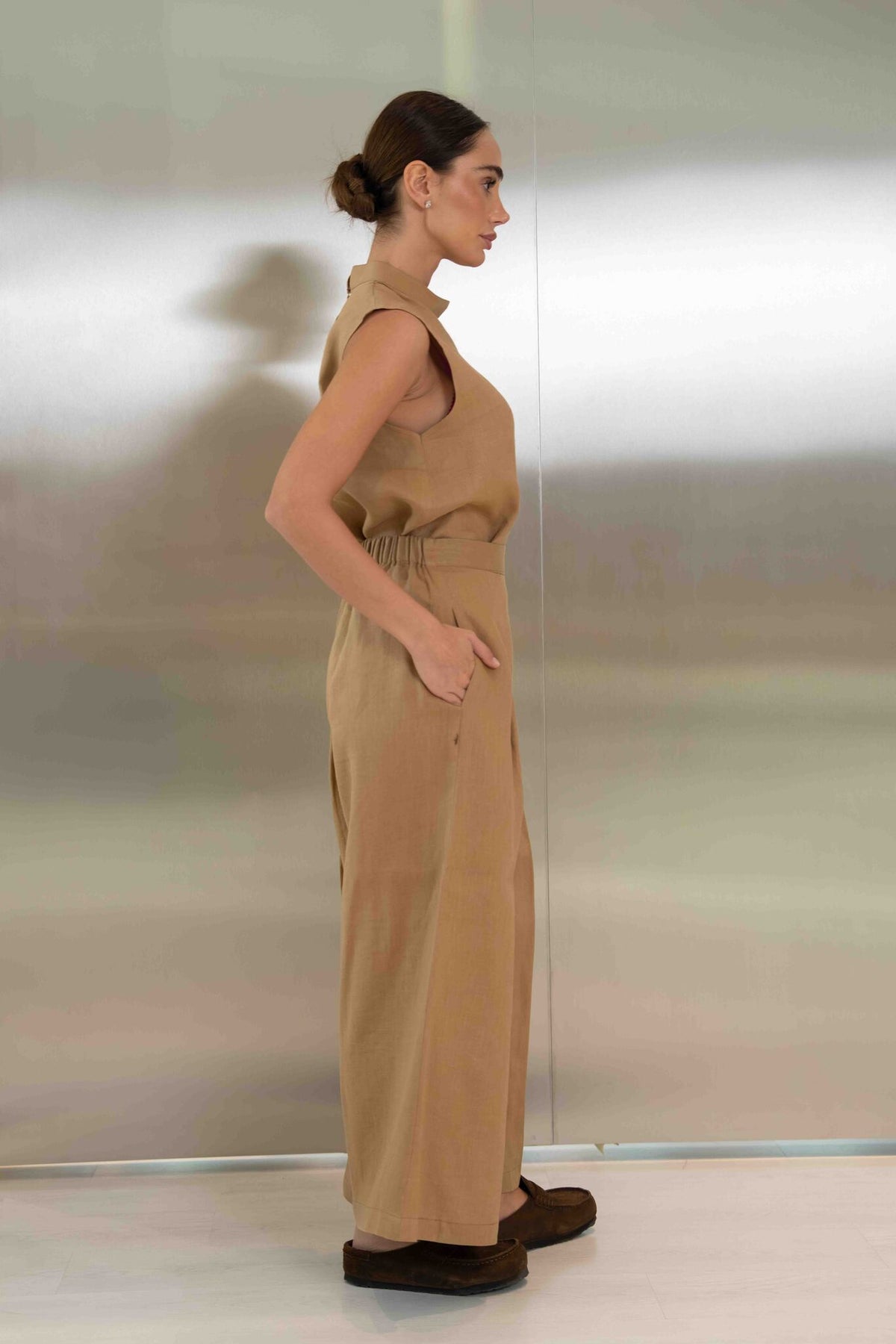 Beige Linen Pants & Blouse Set – 2058