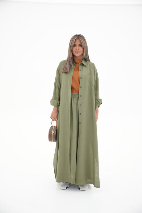 Olive Green linen Abaya-1966