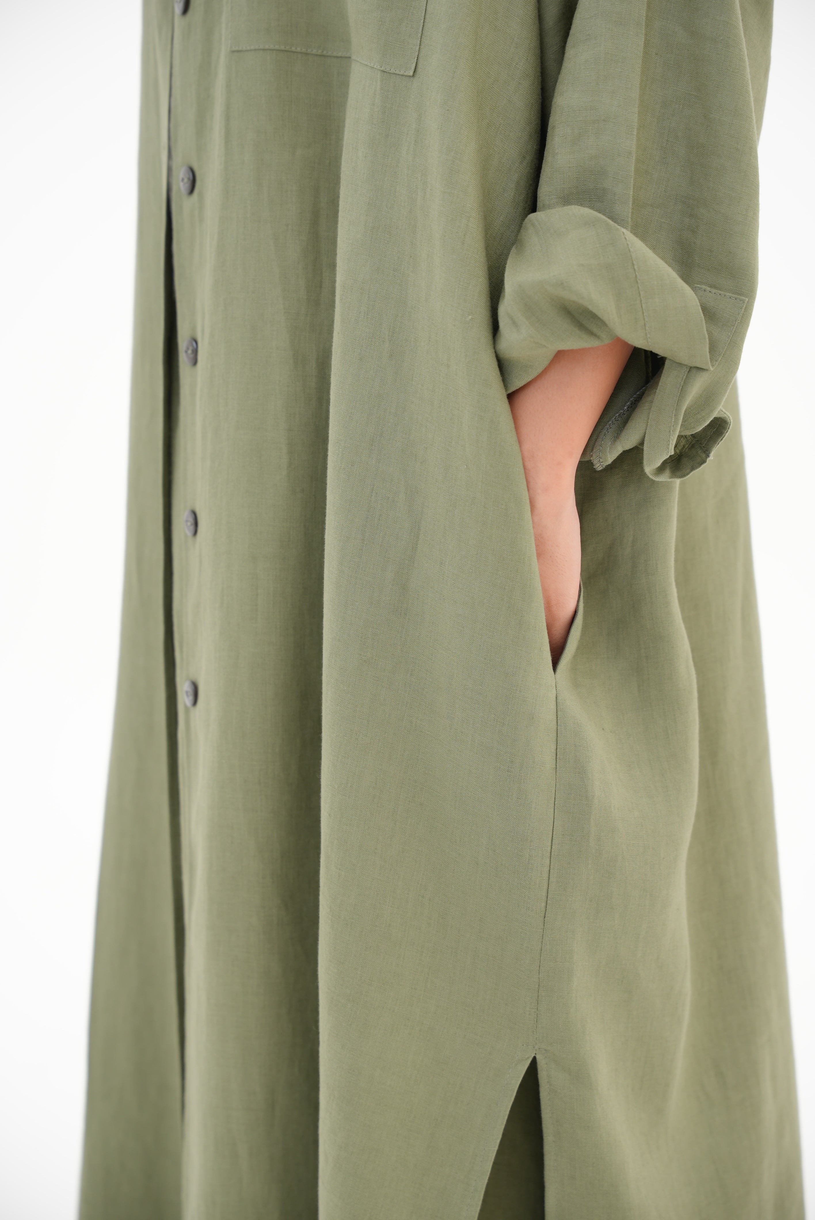 Olive Green linen Abaya-1966
