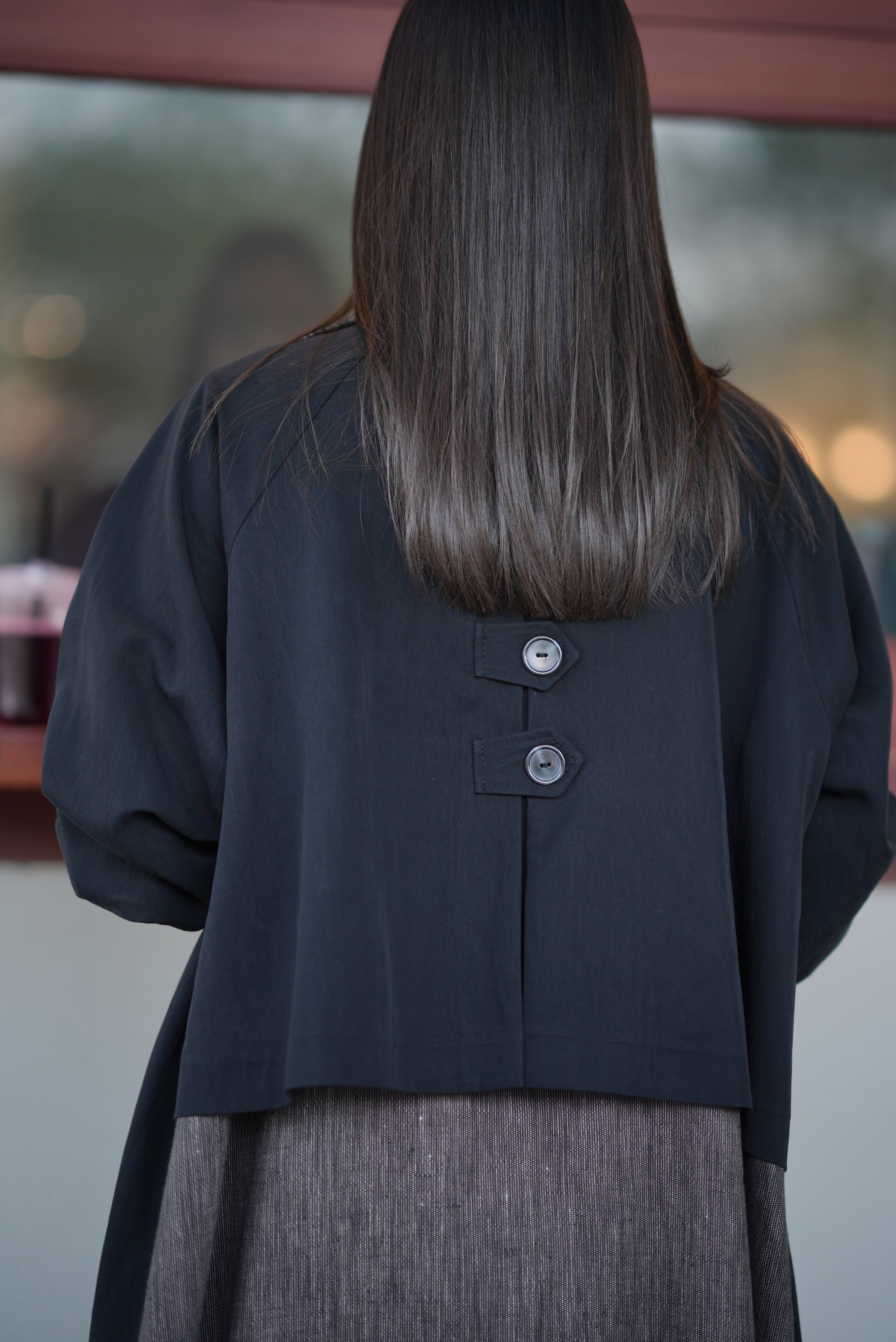 Black Trench Coat – Free Size with Contrast Trim