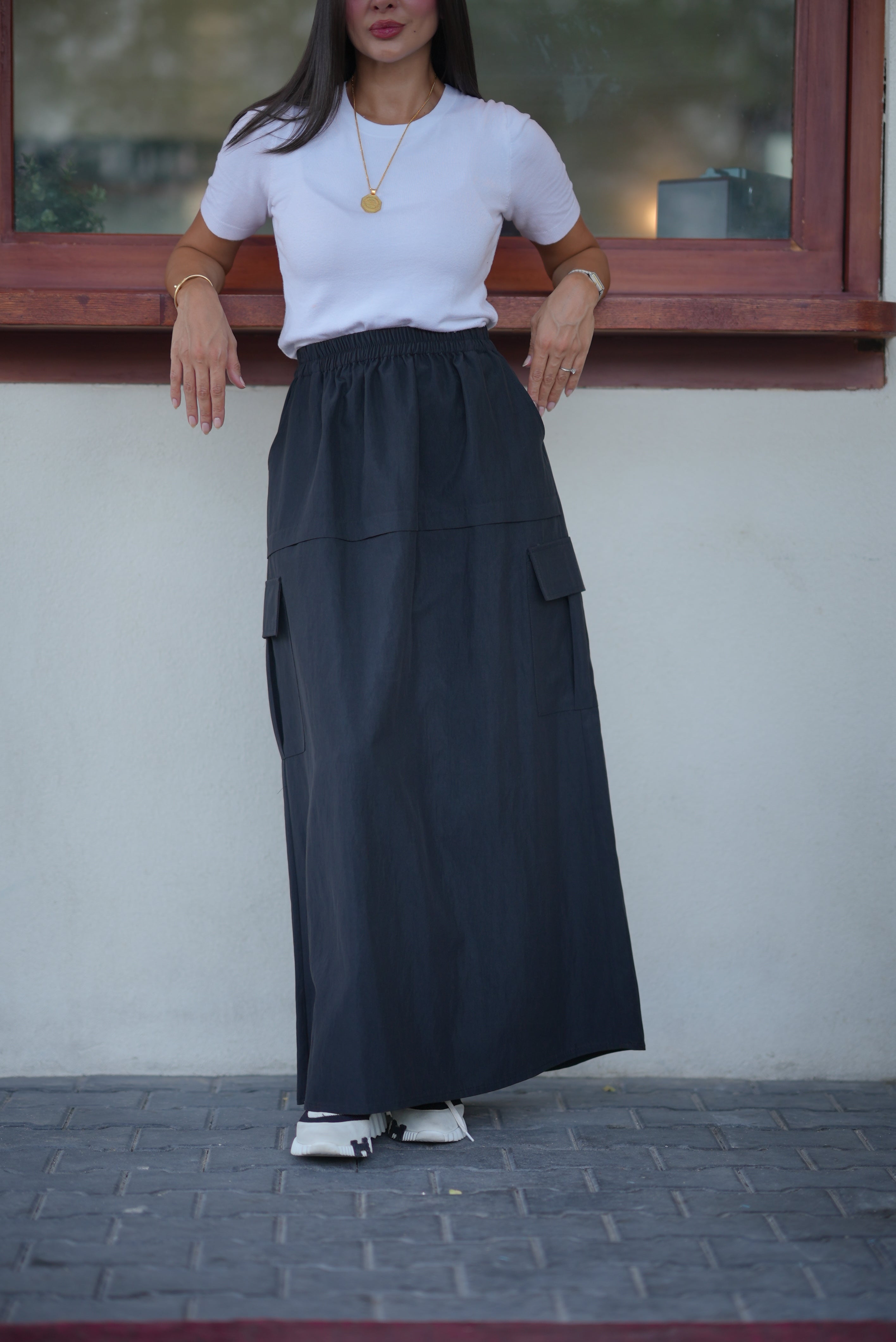 Black Trench Skirt with Side Pocket