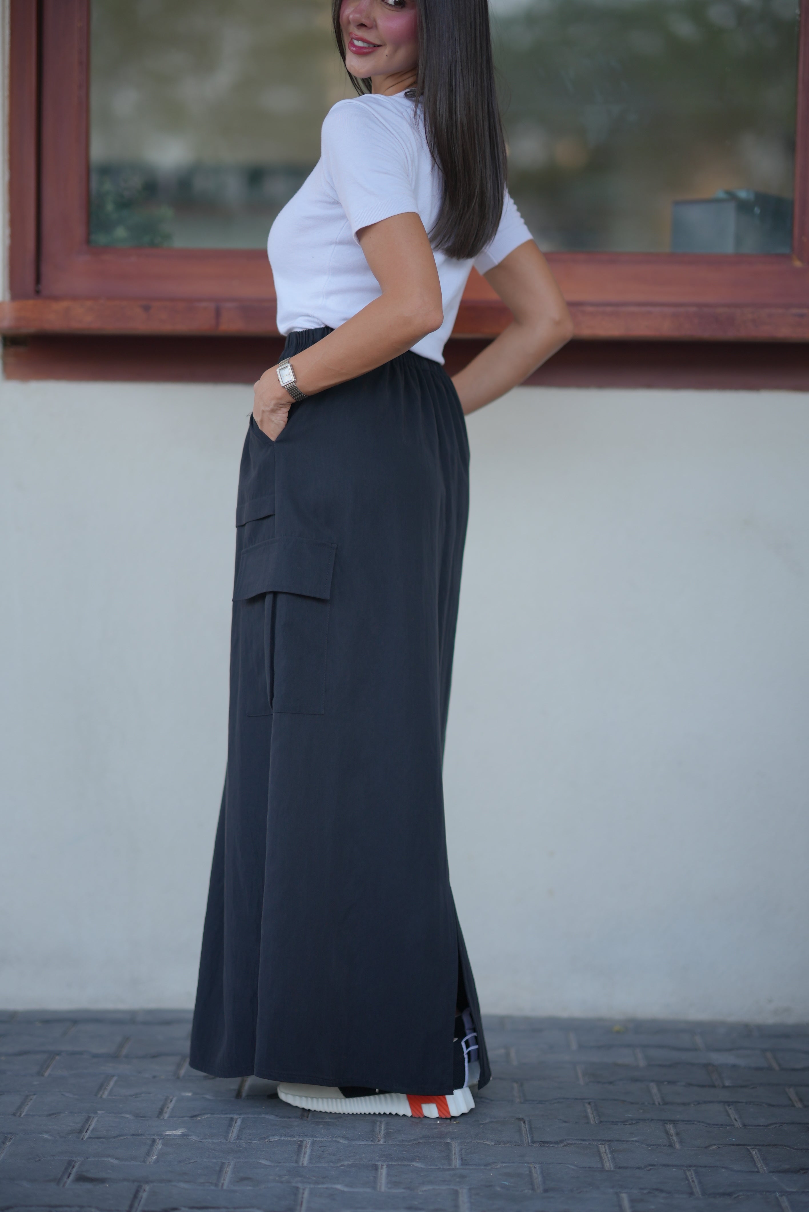 Black Trench Skirt with Side Pocket