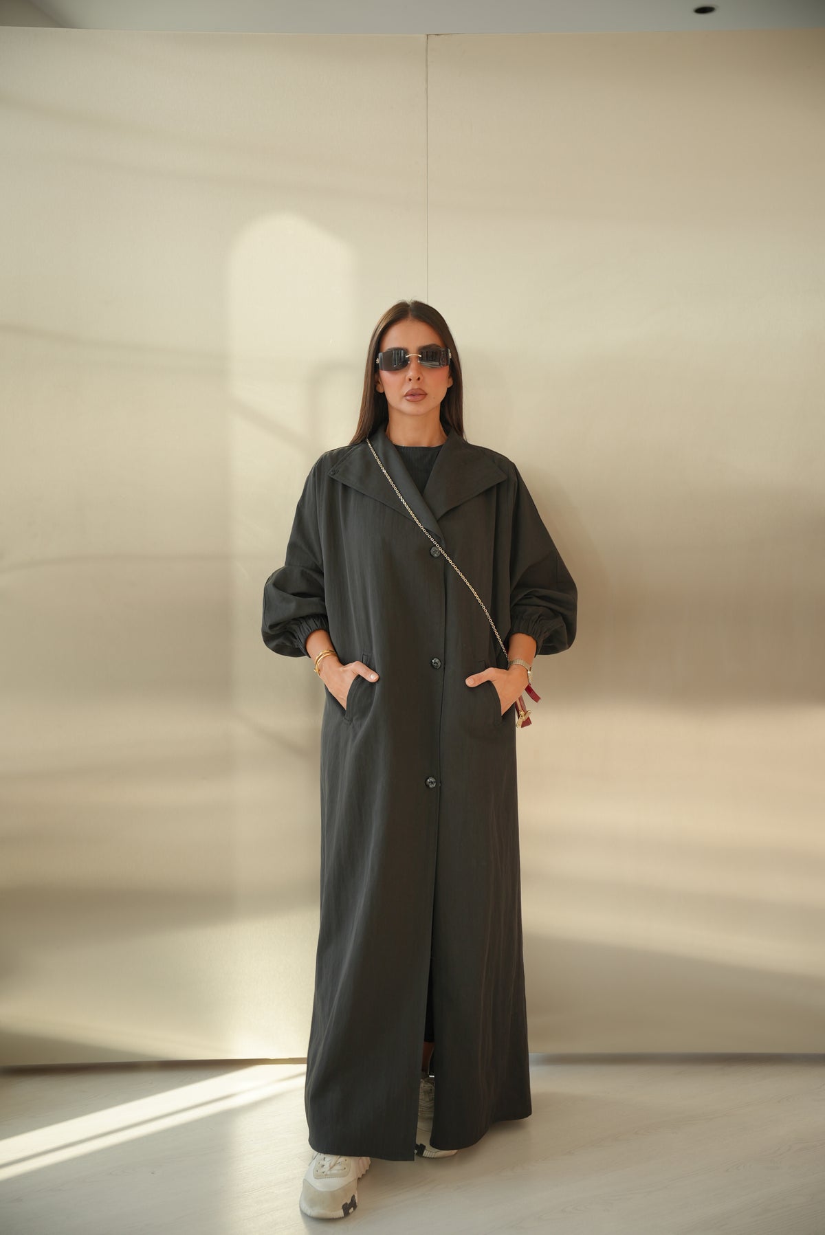Black Trench Coat Abaya-2014