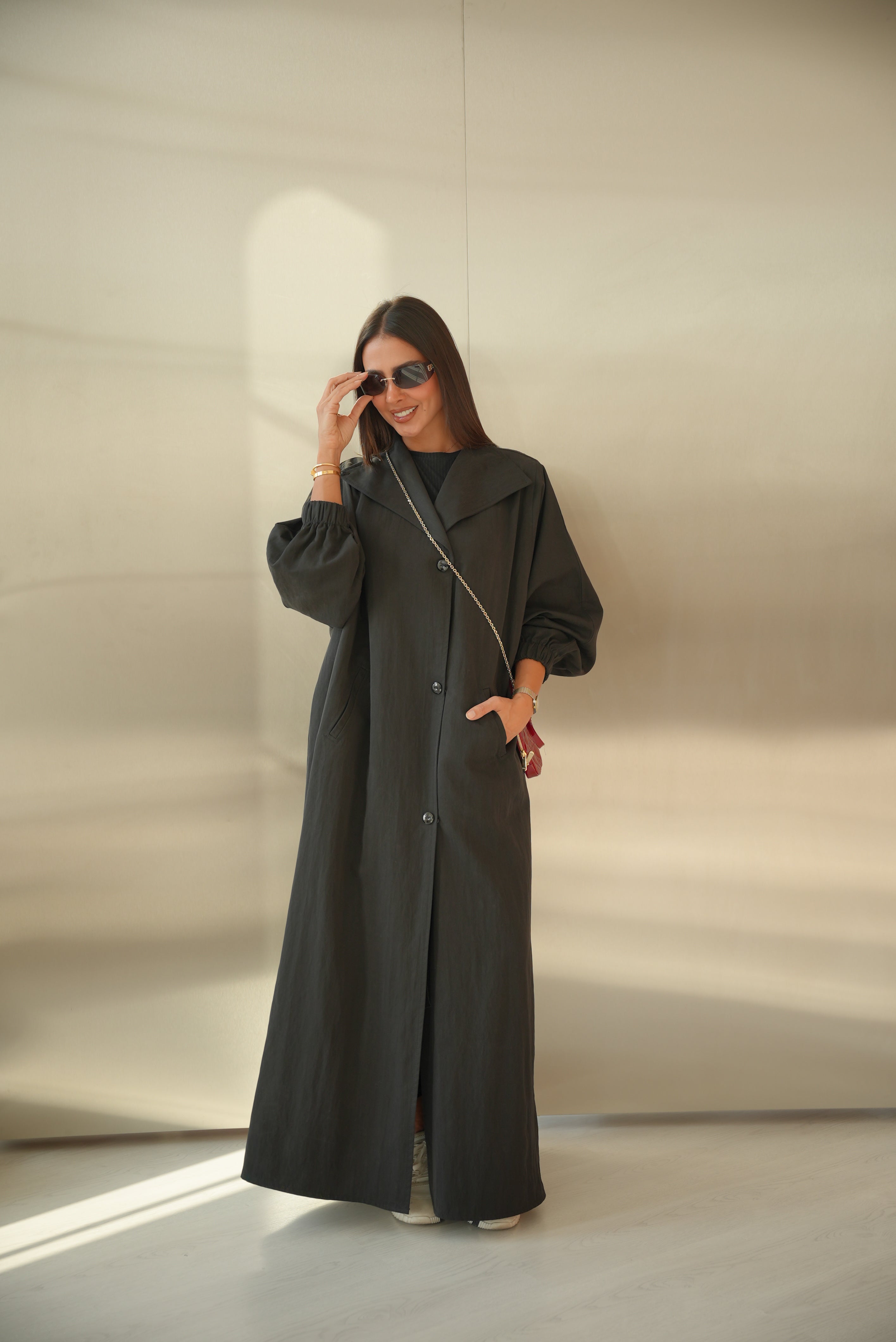 Black Trench Coat Abaya-2014