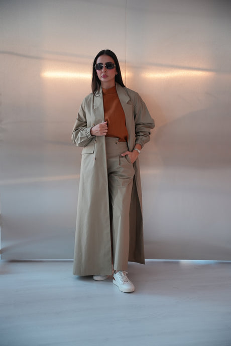 Beige Trench Coat Abaya with inner set (full set )-1962