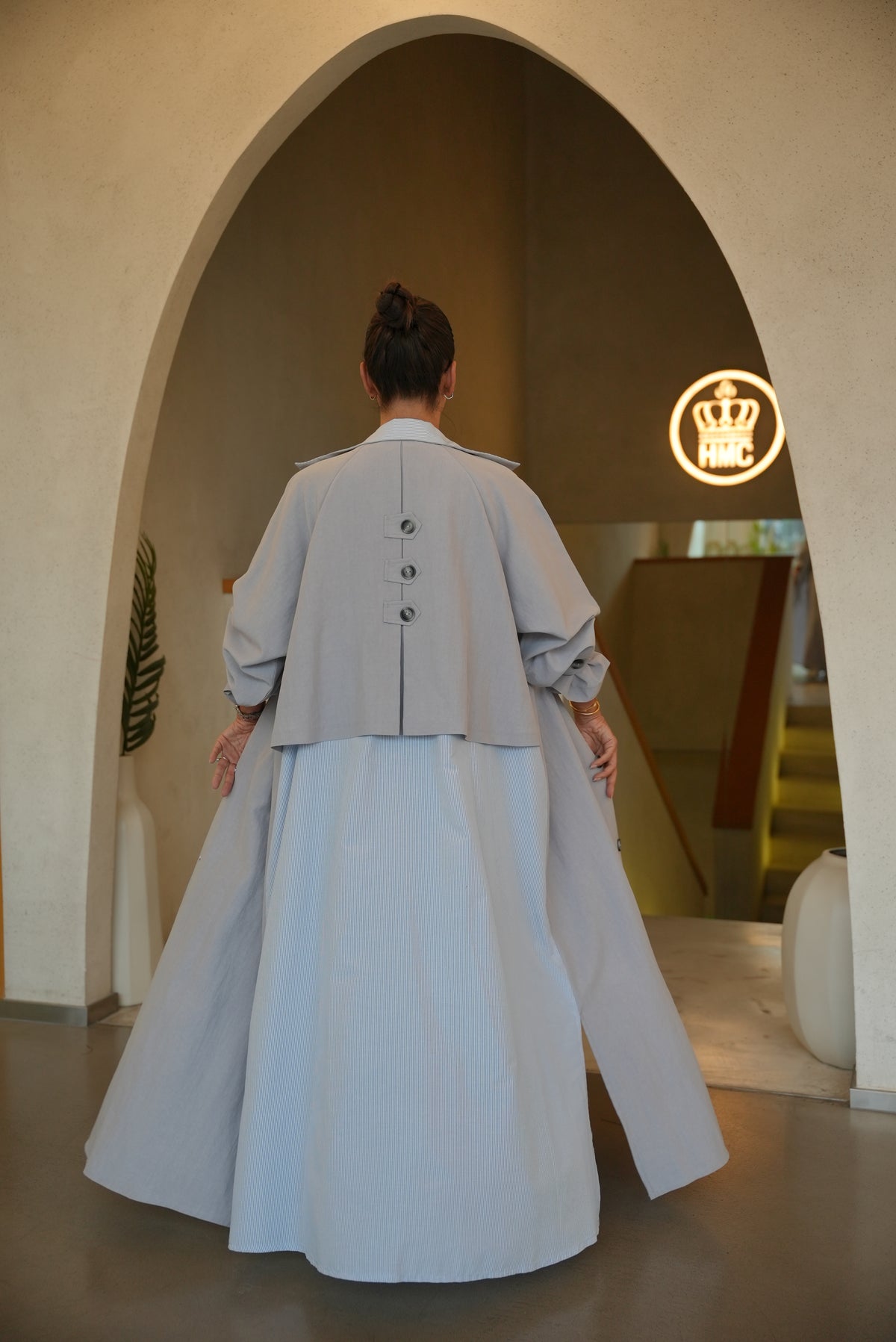 LIGHT BLUE TRENCH COAT ABAYA AND SKIRT SET-2006