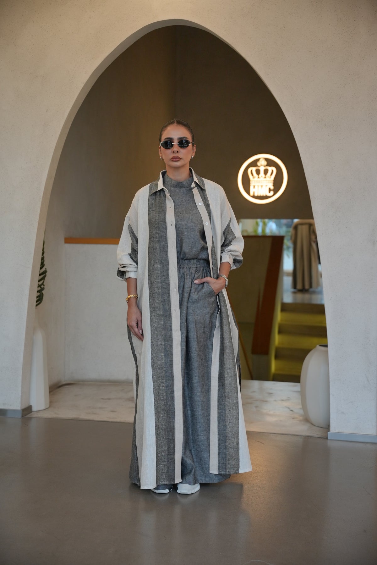 GREY LINEN BLOUSE AND PANTS INNER SET-2003