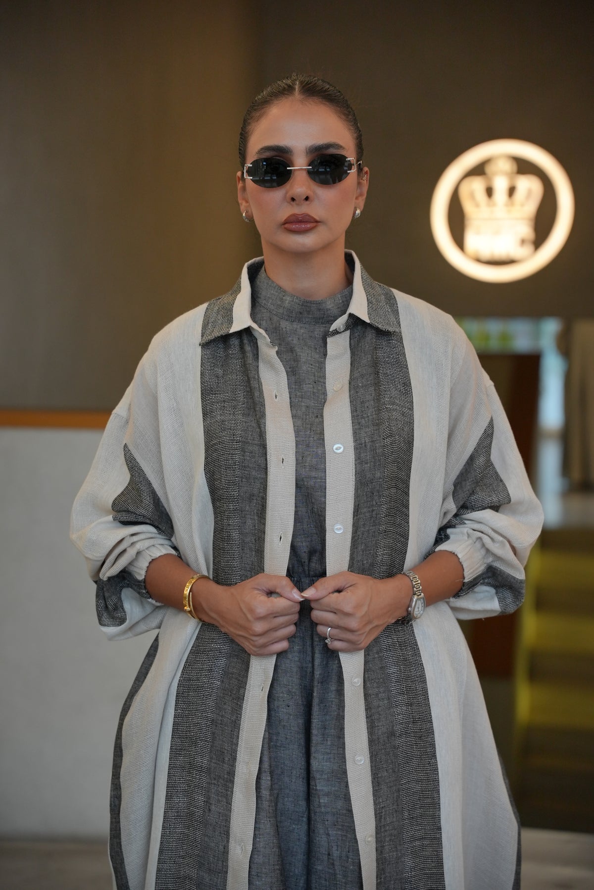 GREY LINEN BLOUSE AND PANTS INNER SET-2003