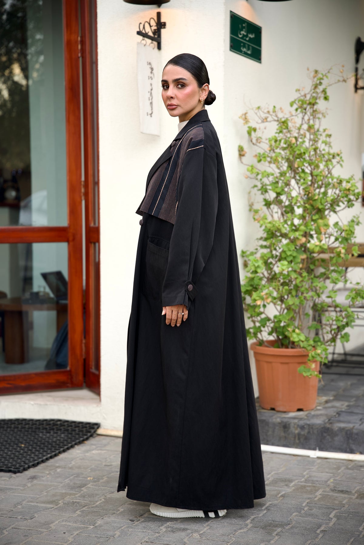 Black Trench Coat Abaya Set (Full set)-2024
