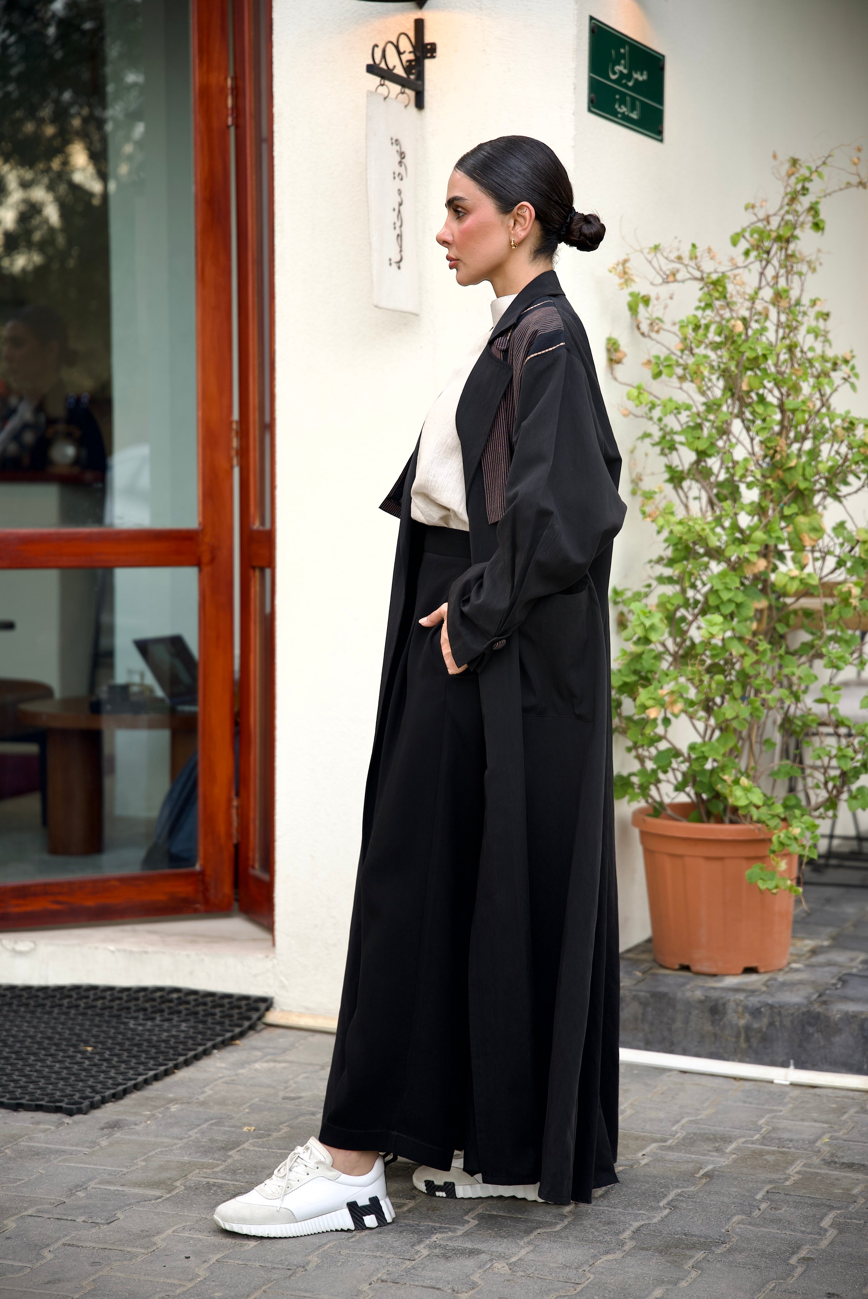 Black Trench Coat Abaya Set (Full set)-2024