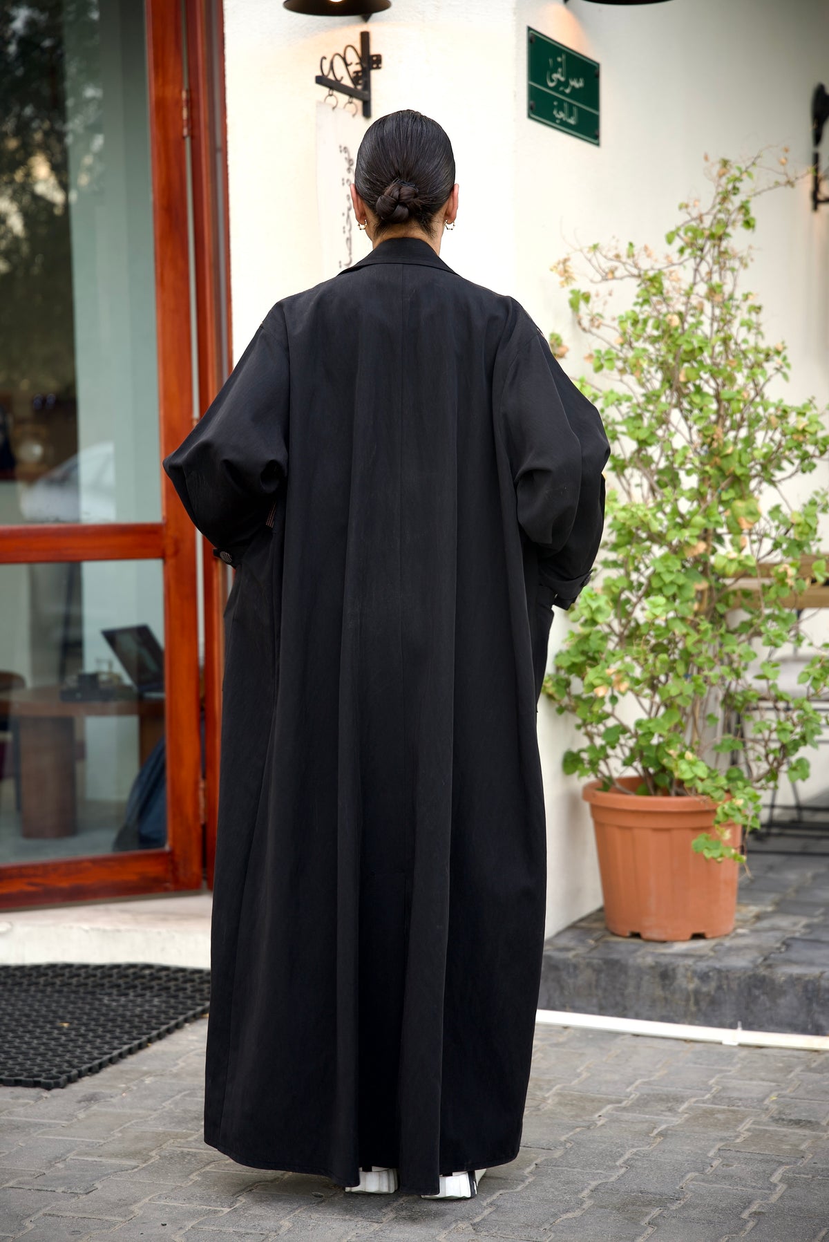 Black Trench Coat Abaya Set (Full set)-2024