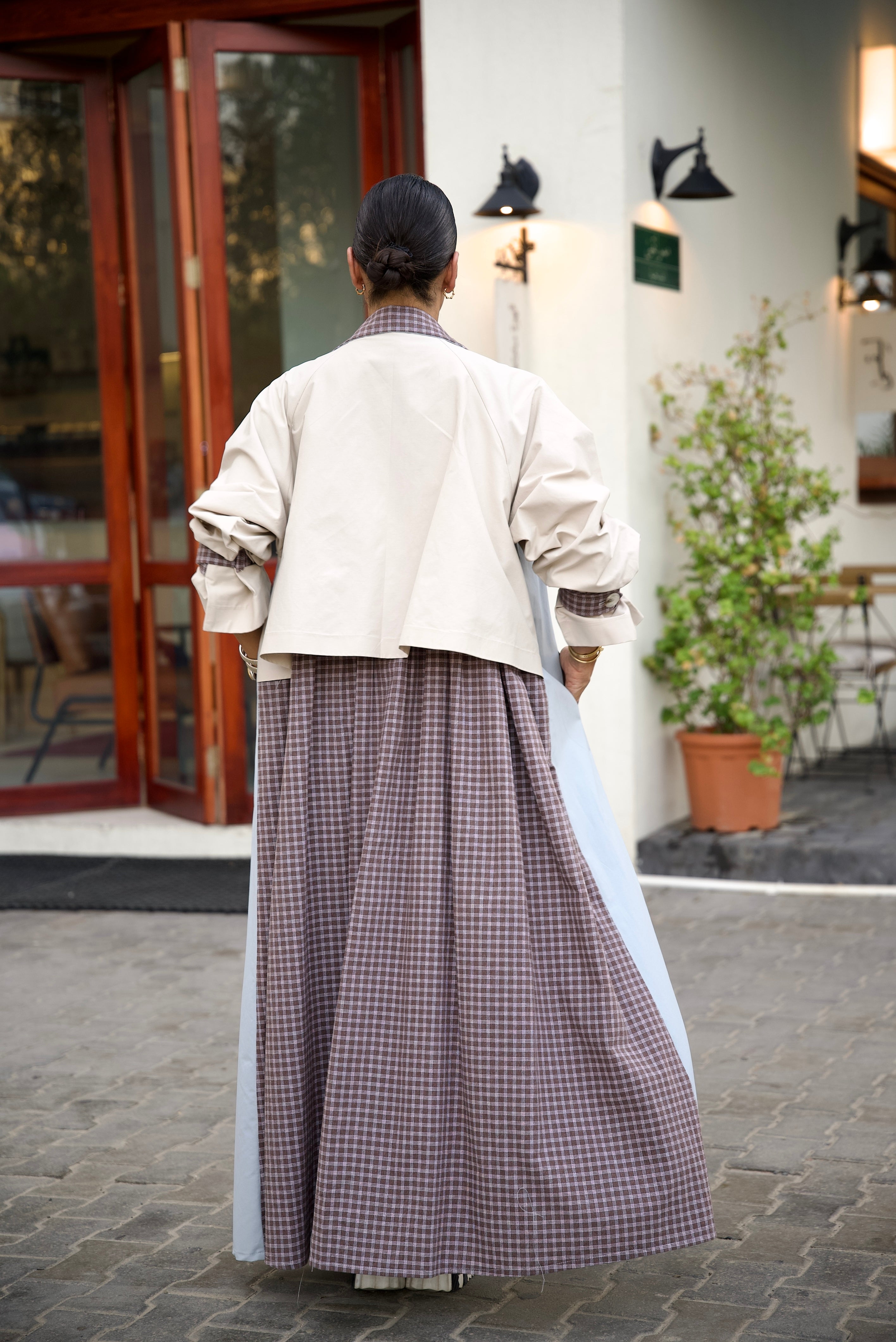 Sky Blue & Beige Trench Coat Abaya Set (FULL SET)-2021