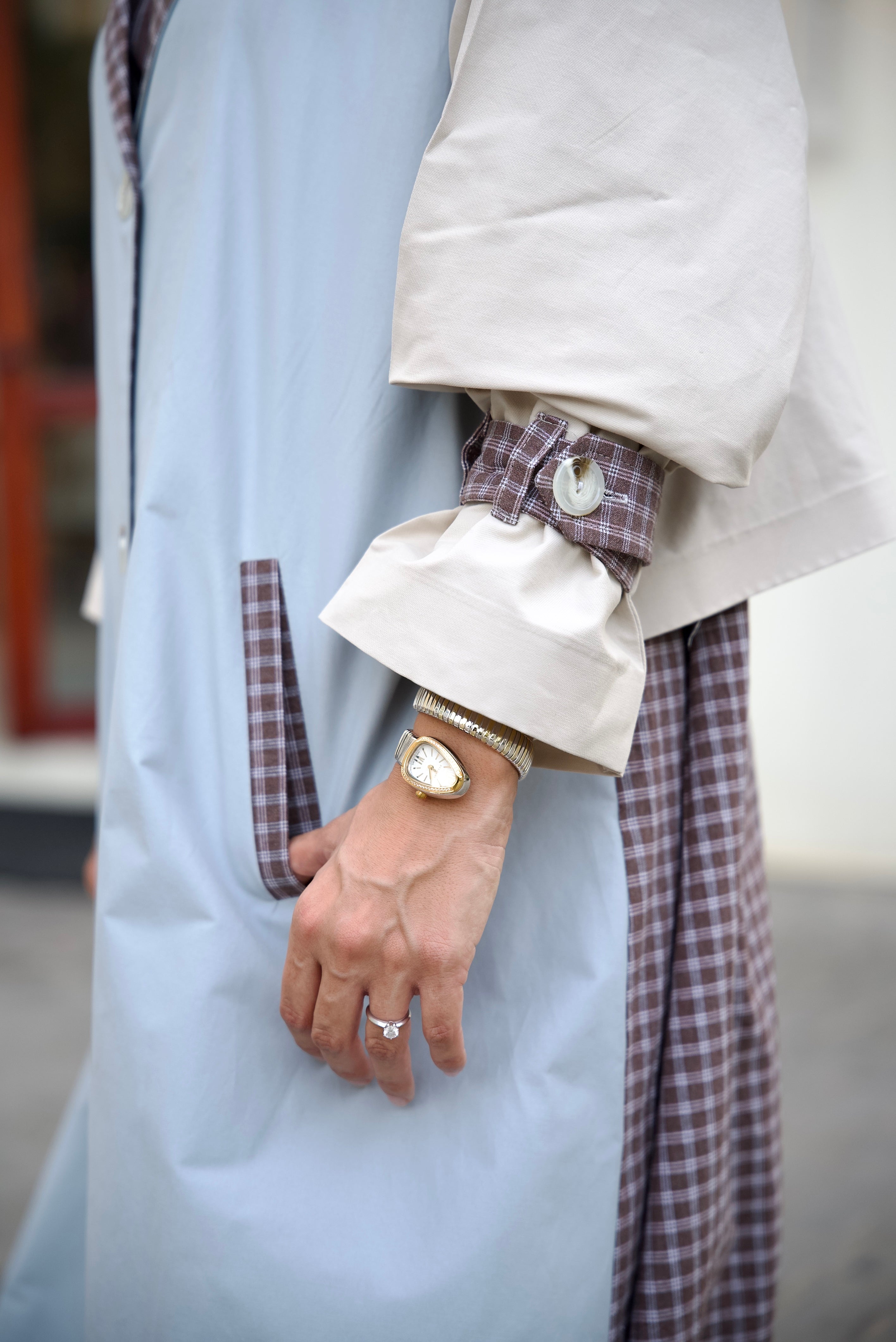 Sky Blue & Beige Trench Coat Abaya Set (FULL SET)-2021
