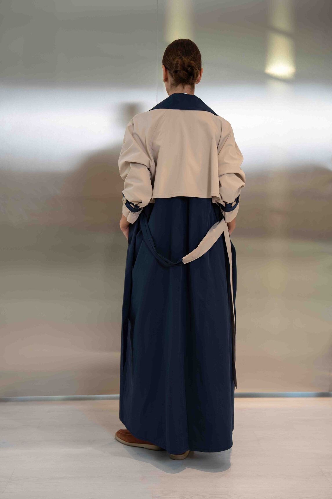 Navy & Beige Trench Coat Abaya - 2047