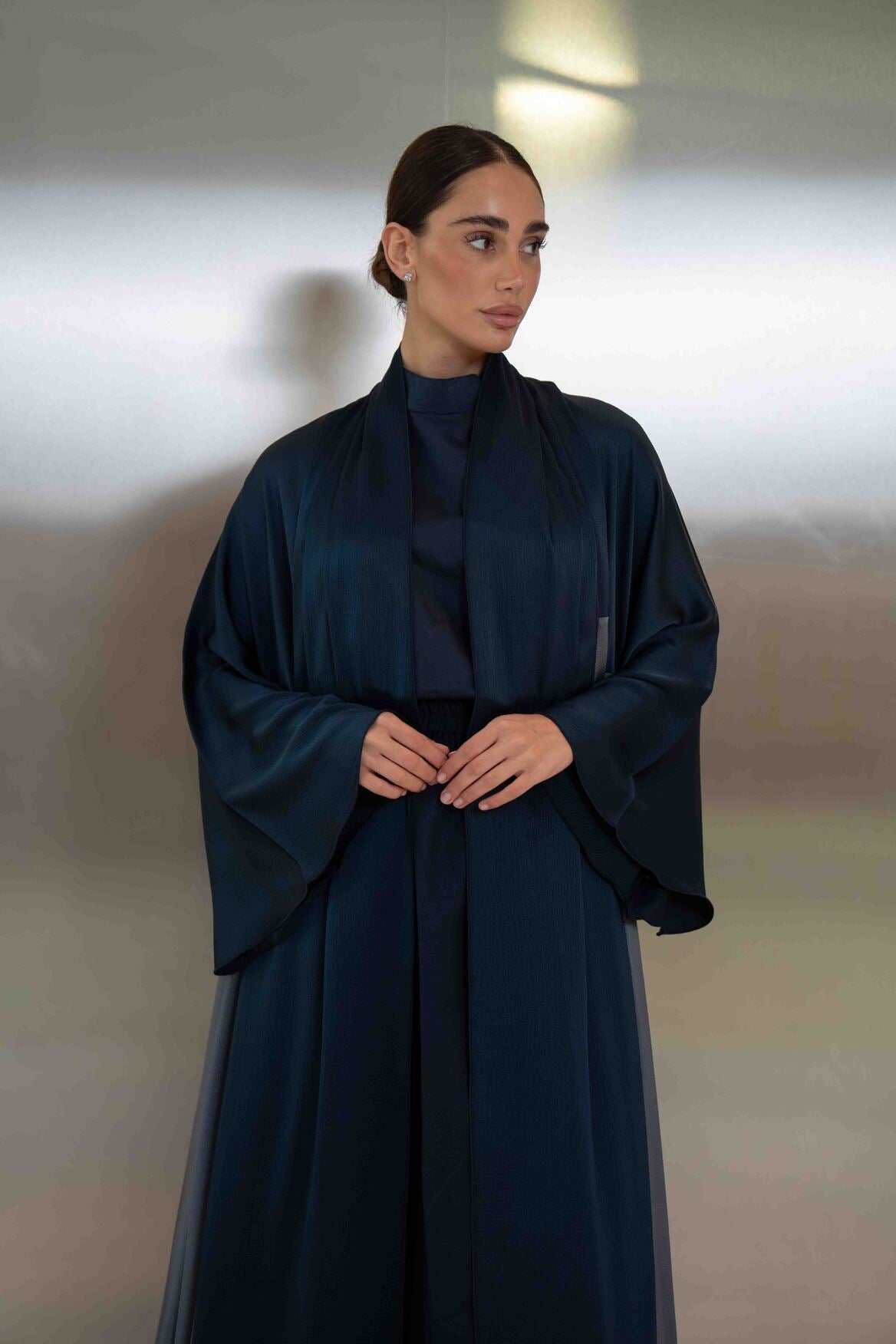 Navy & Grey Silk Crepe Abaya – 2051