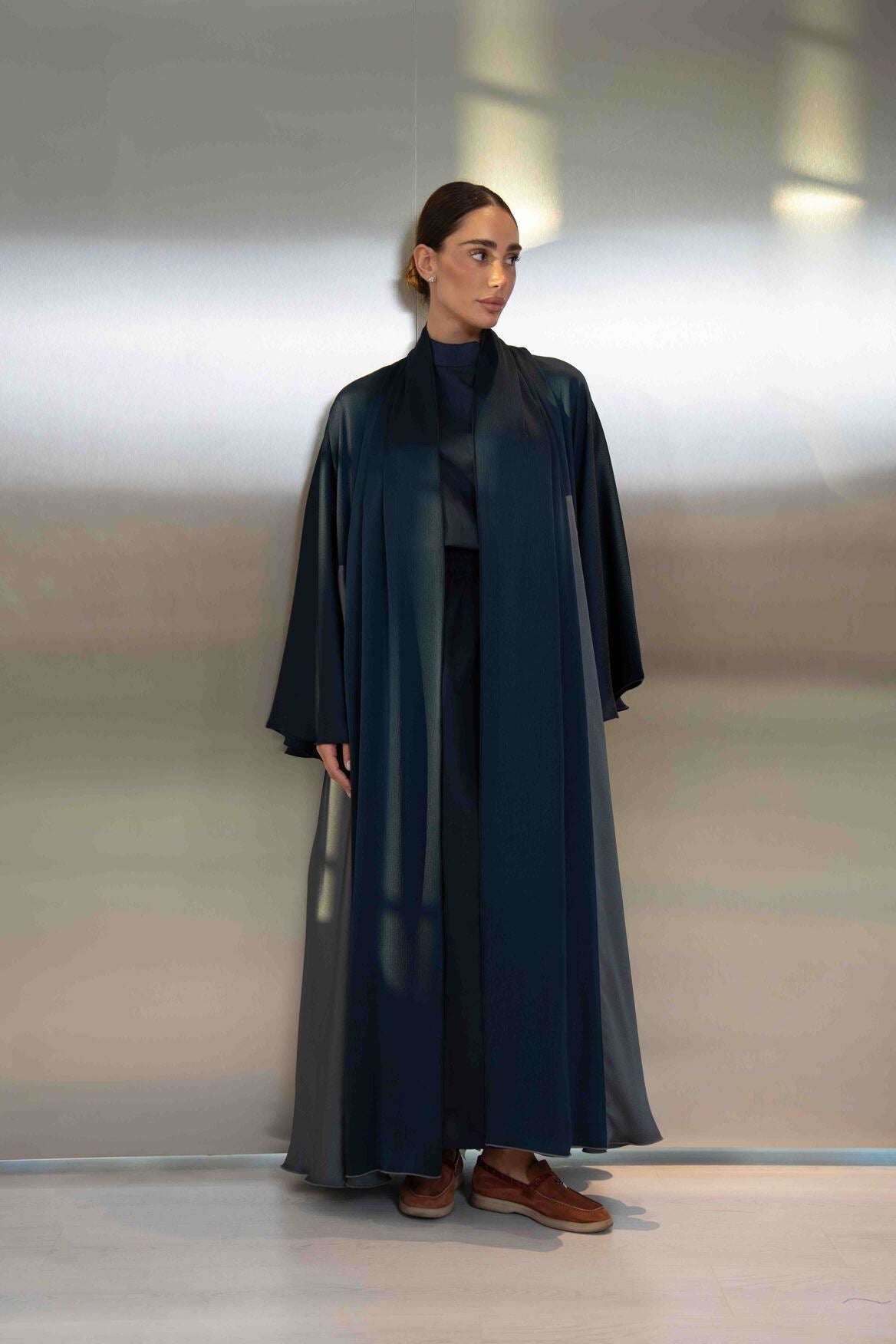Navy & Grey Silk Crepe Abaya – 2051