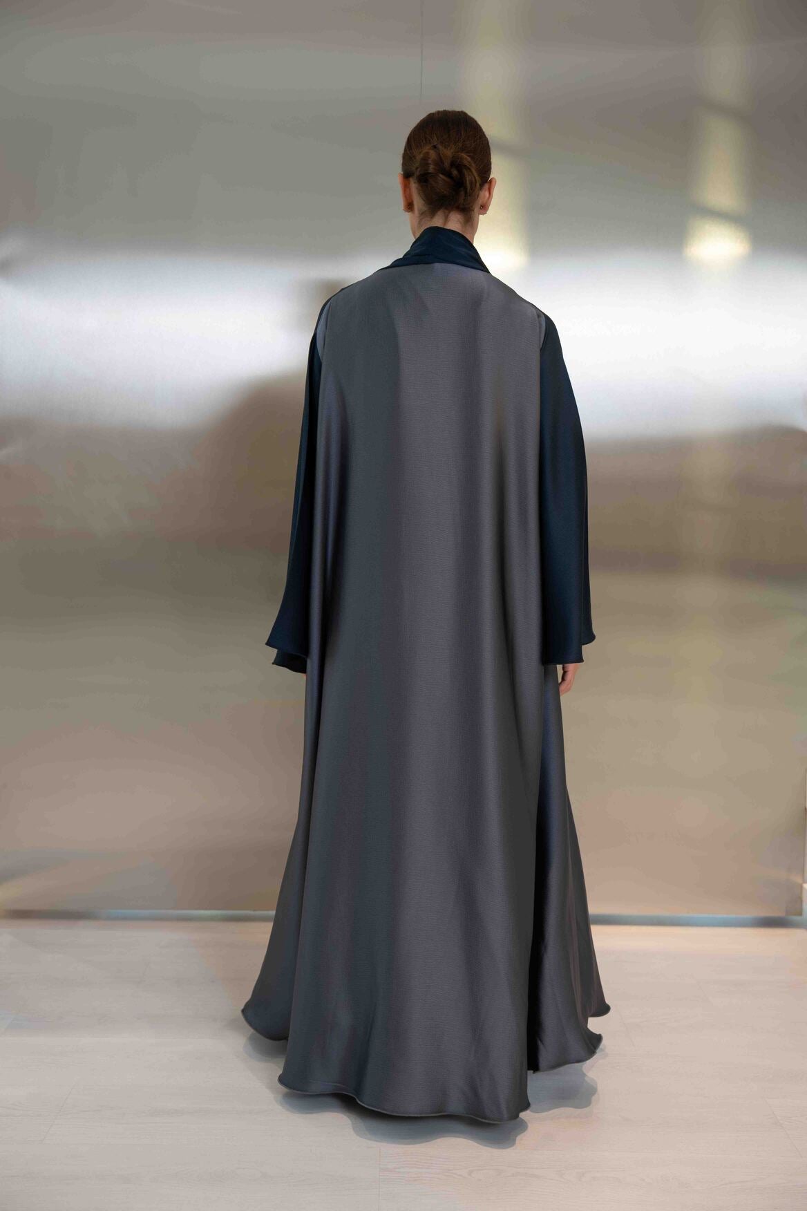 Navy & Grey Silk Crepe Abaya – 2051