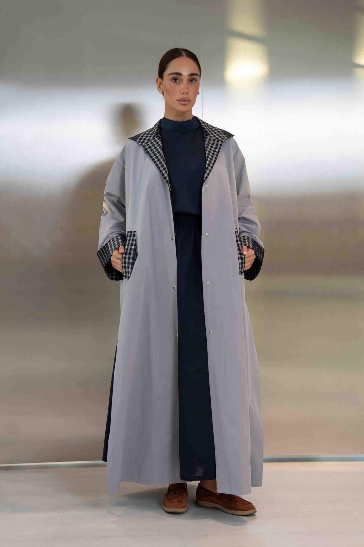 Grey Trench Coat Abaya – 2064