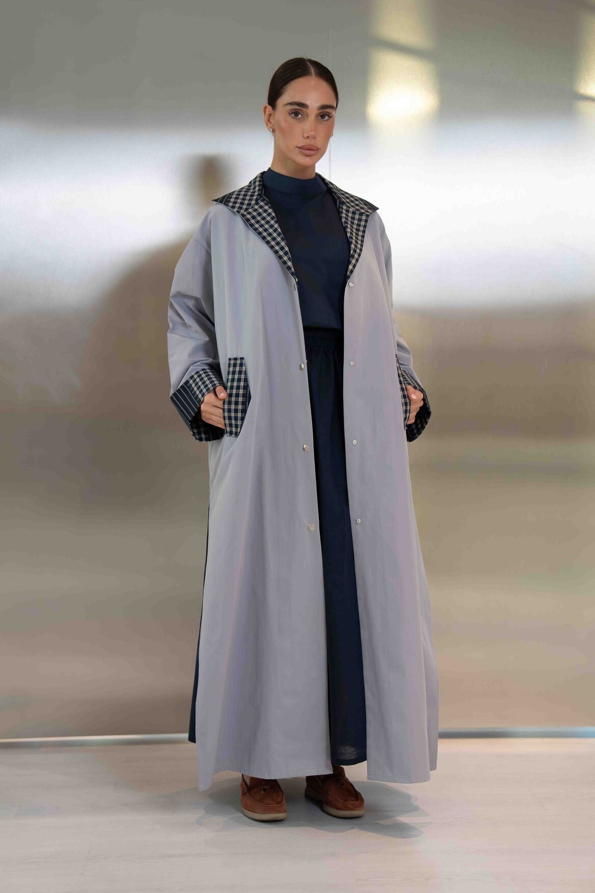 Grey Trench Coat Abaya – 2064