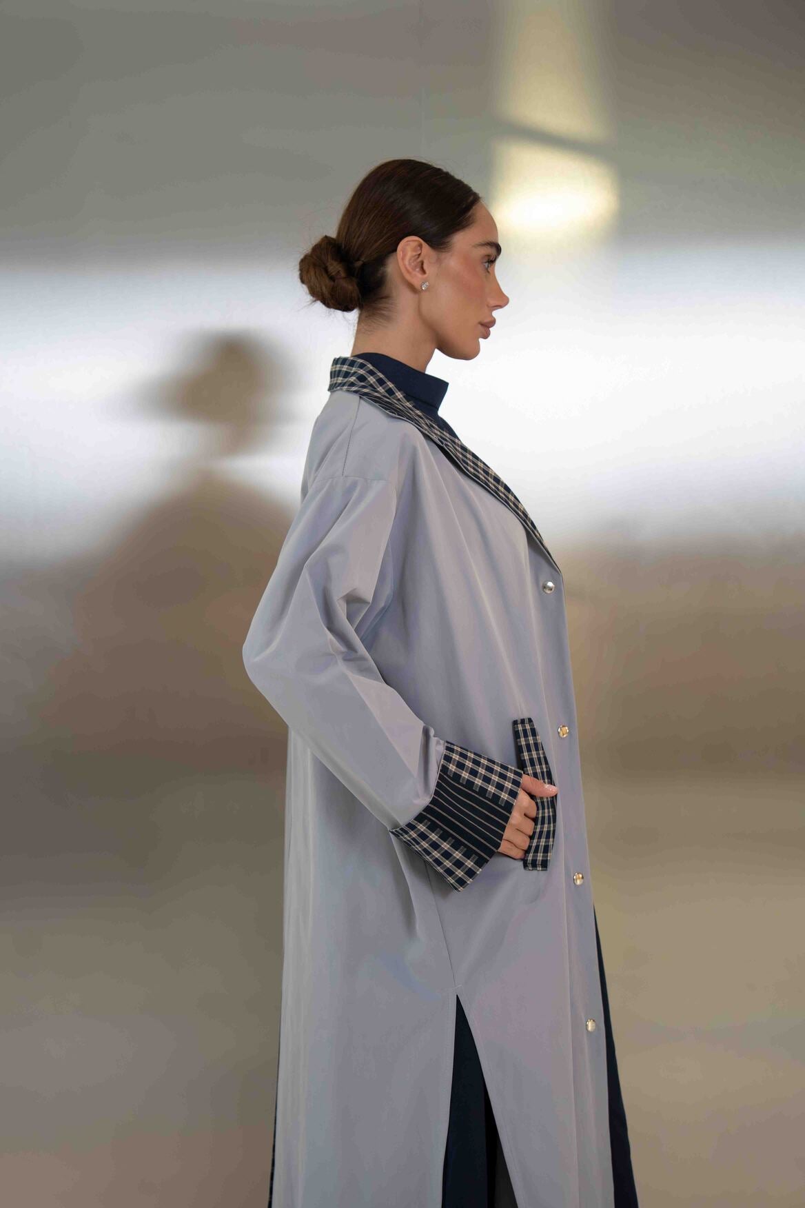 Grey Trench Coat Abaya – 2064