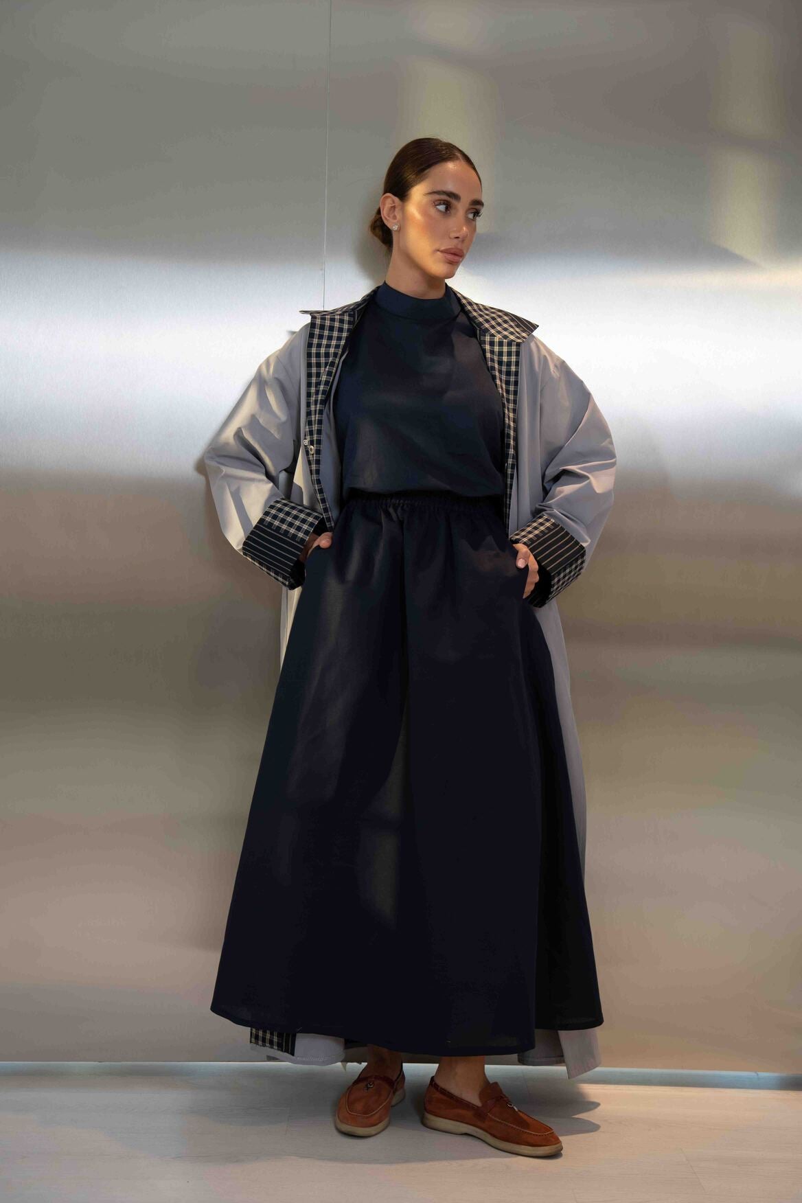 Grey Trench Coat Abaya – 2064