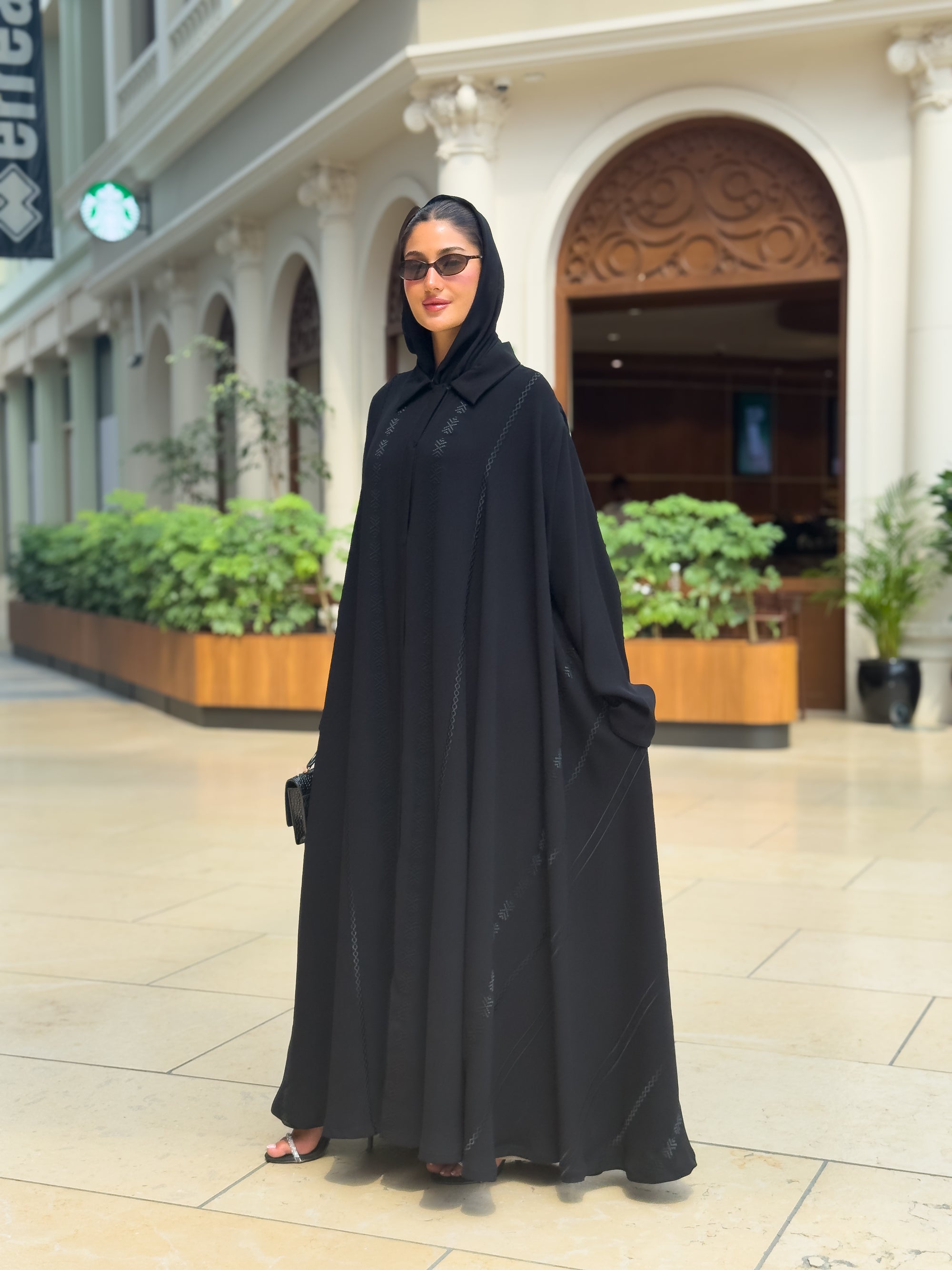 Black crepe abaya with embroidery