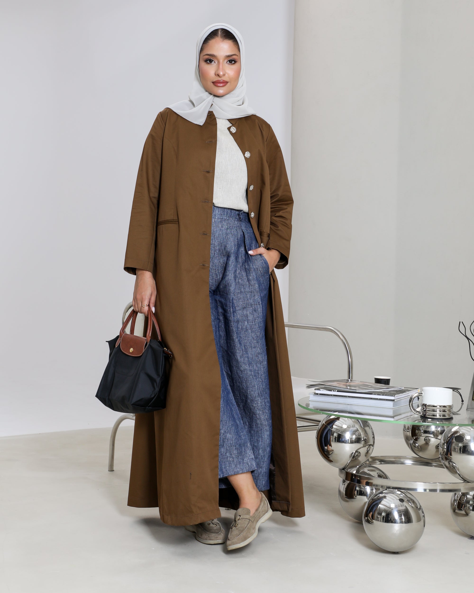 Stylish trench coat in honey brown