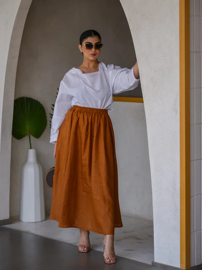 SKIRT LINEN BROWN C:SL1571-brown