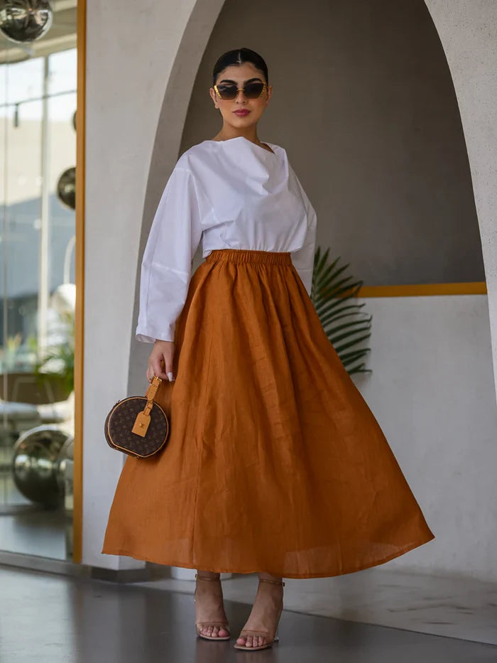SKIRT LINEN BROWN C:SL1571-brown
