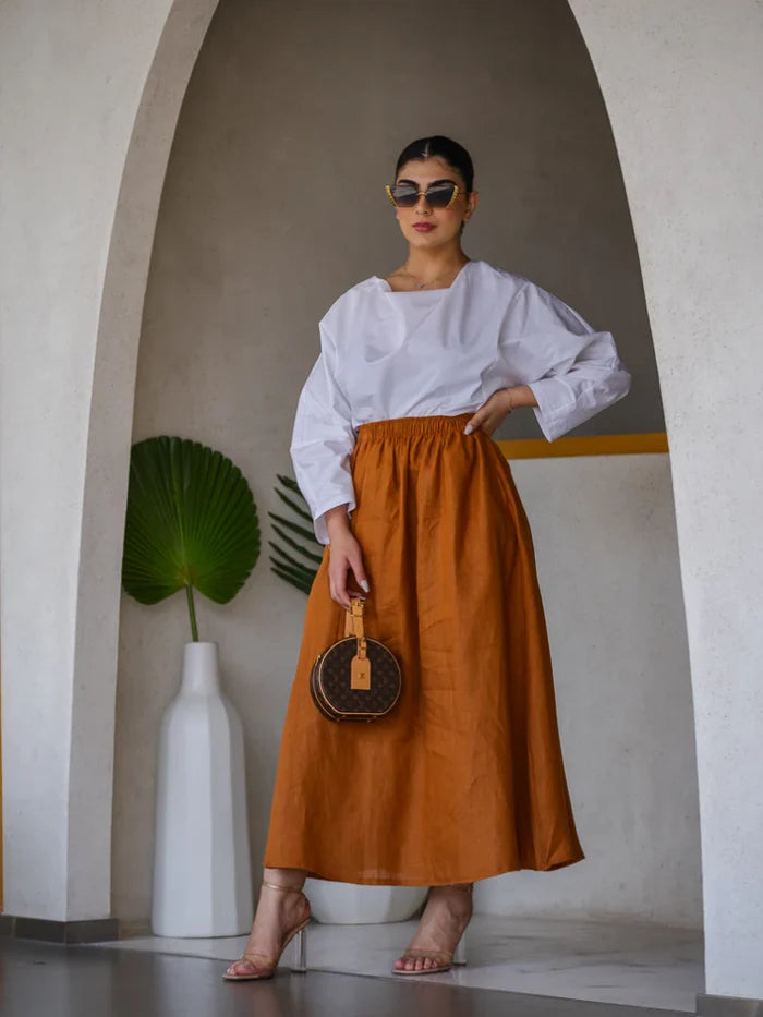SKIRT LINEN BROWN C:SL1571-brown
