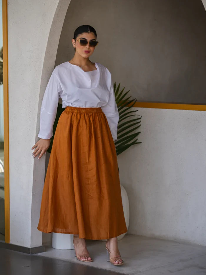 SKIRT LINEN BROWN C:SL1571-brown