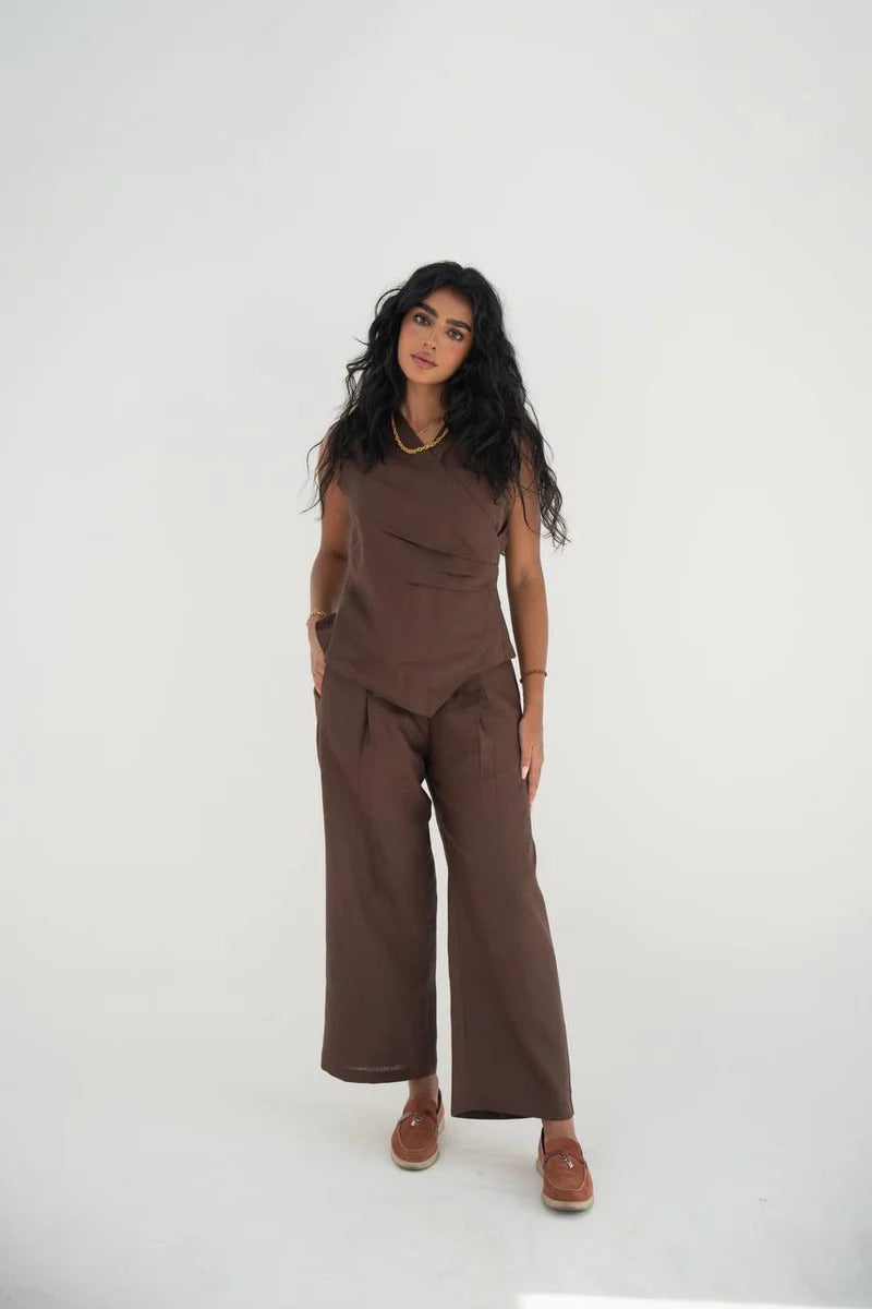 Brown linen blouse and pants C:207