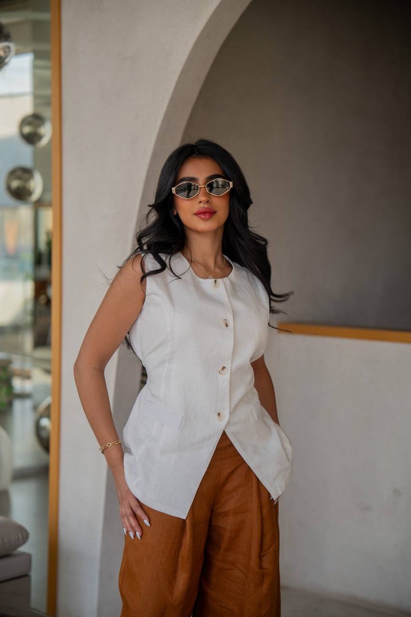 Linen pants and vest set, C:202 Biege-Camel