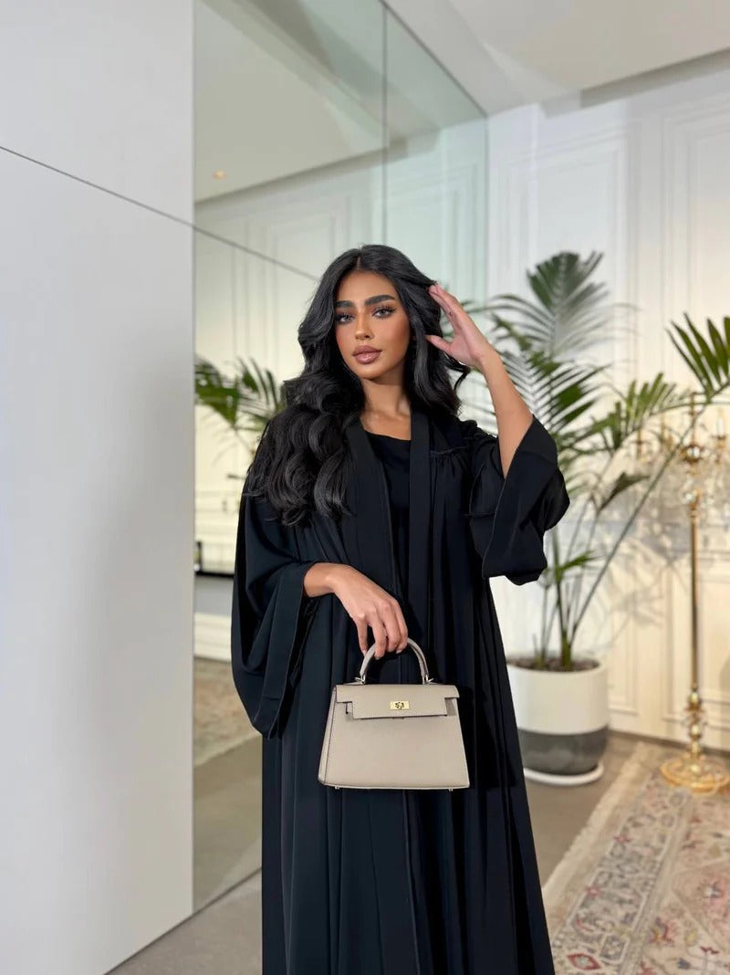 Raw Abaya Nada With Crepe C:6522 Black (Free size)