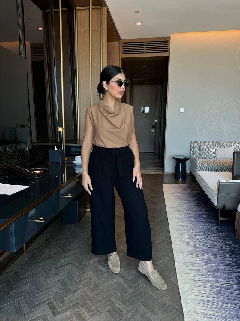 Linen Blouse & Crepe Trousers Set C:166