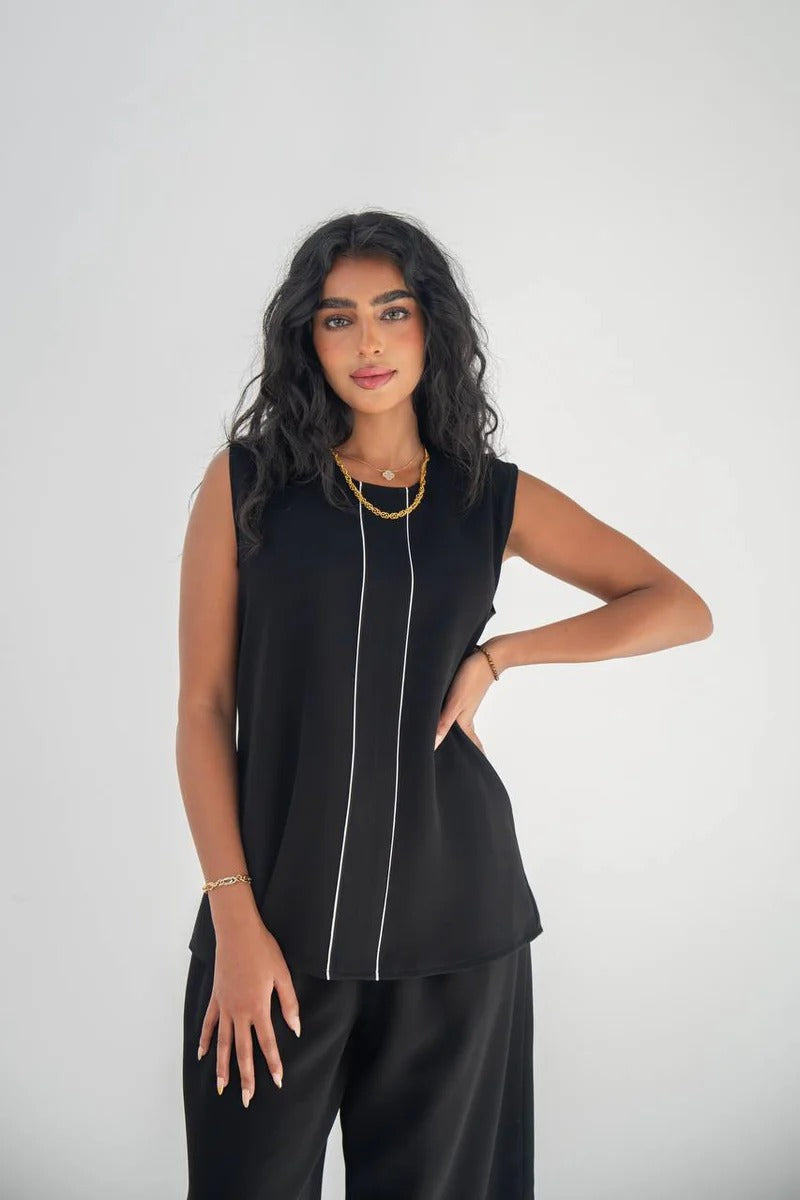 Black crepe blouse and pants set C:211