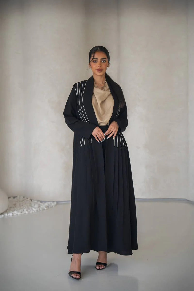 Black crepe abaya with inner set C:6637 Black